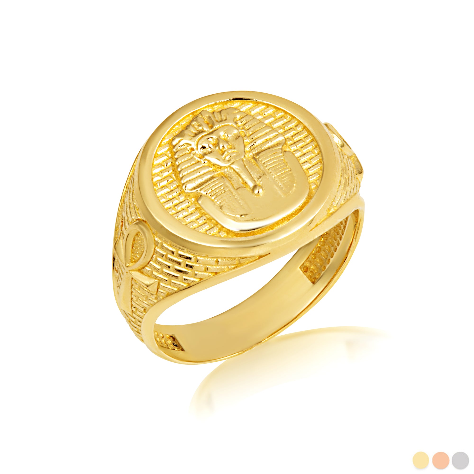 Gold Egyptian Sphinx Ankh Cross Signet Ring