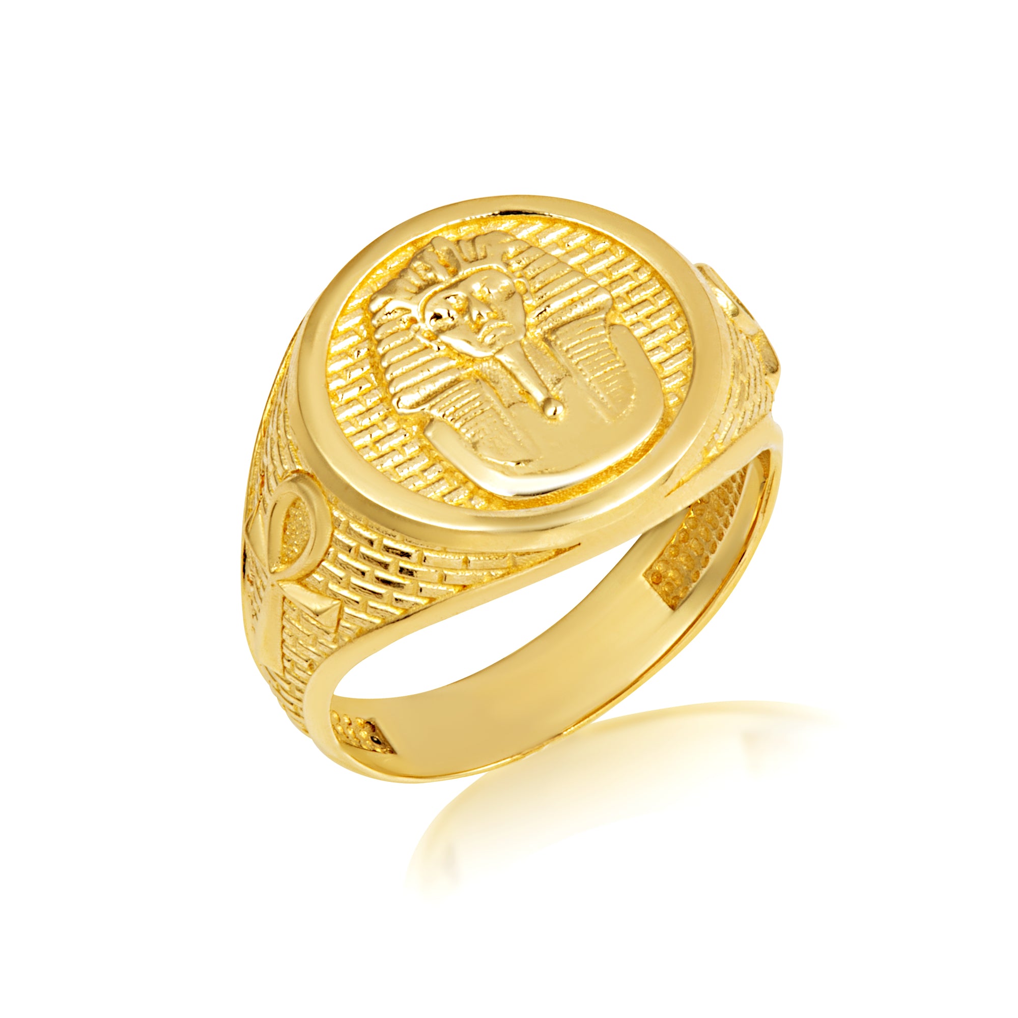 Gold Egyptian Sphinx Ankh Cross Signet Ring, view 5