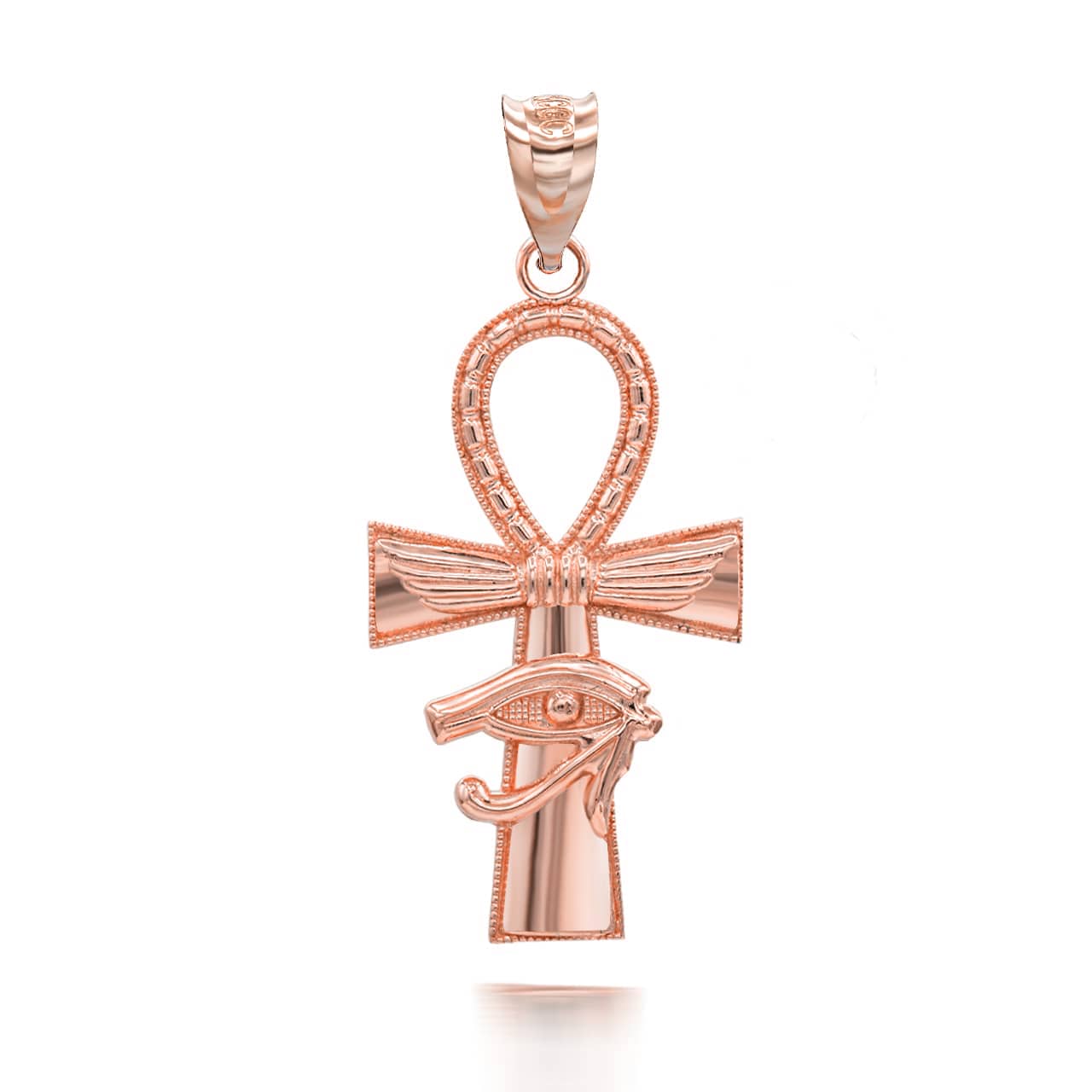 Gold Egyptian Winged Ankh Cross Eye of Horus Milgrain Pendant Necklace, view 4