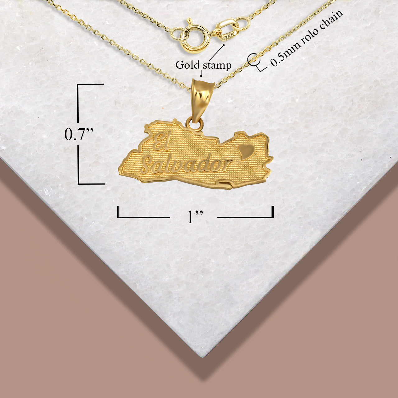 Gold El Salvador Map Heart Pendant Necklace, view 4