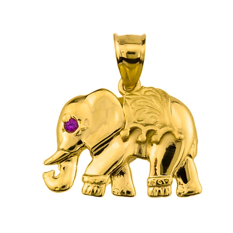 Gold Elephant Good Luck Charm Red CZ Pendant