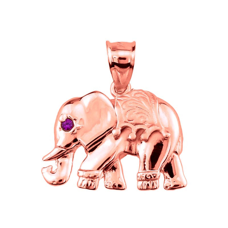 Gold Elephant Good Luck Charm Red CZ Pendant, view 2