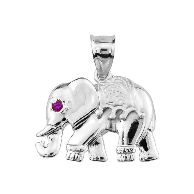 Gold Elephant Good Luck Charm Red CZ Pendant, view 3
