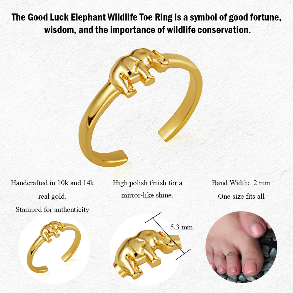 Gold Elephant Wildlife Toe Ring, view 3