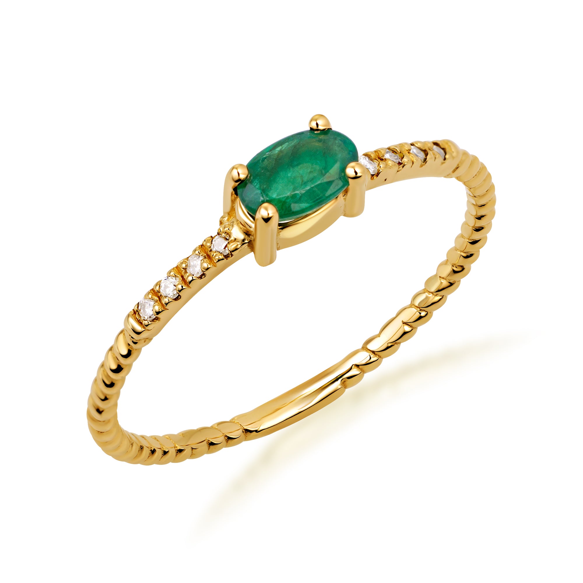 Gold Emerald Birthstone Engagement Ring with Diamonds