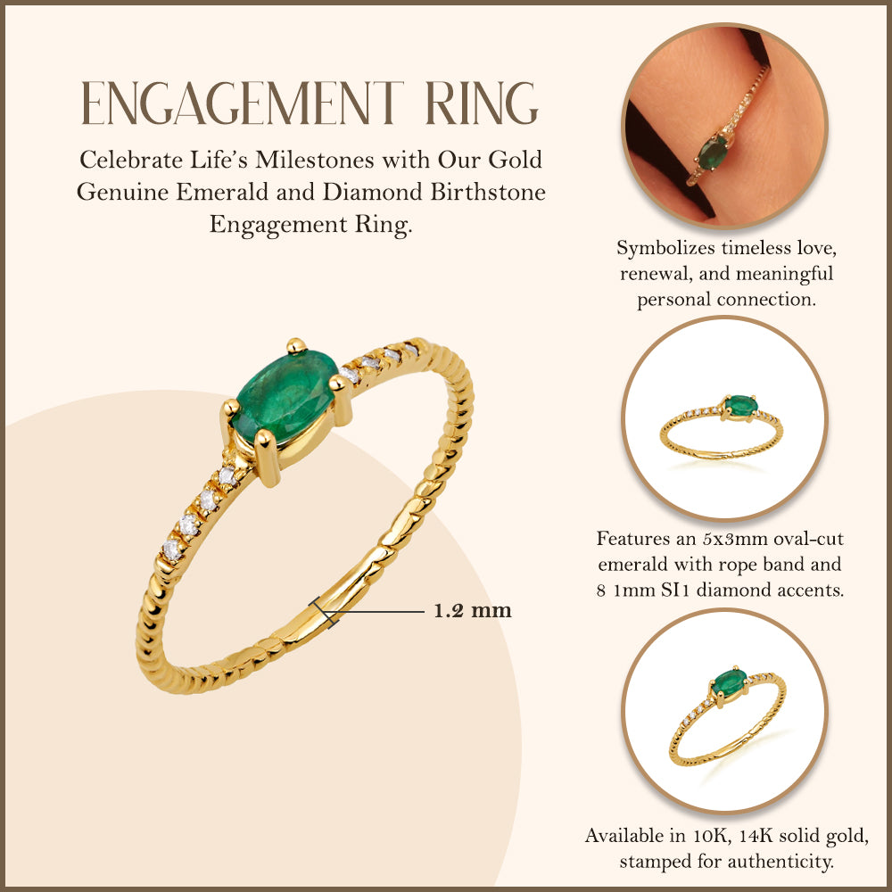 Gold Emerald Birthstone Engagement Ring with Diamonds, view 3