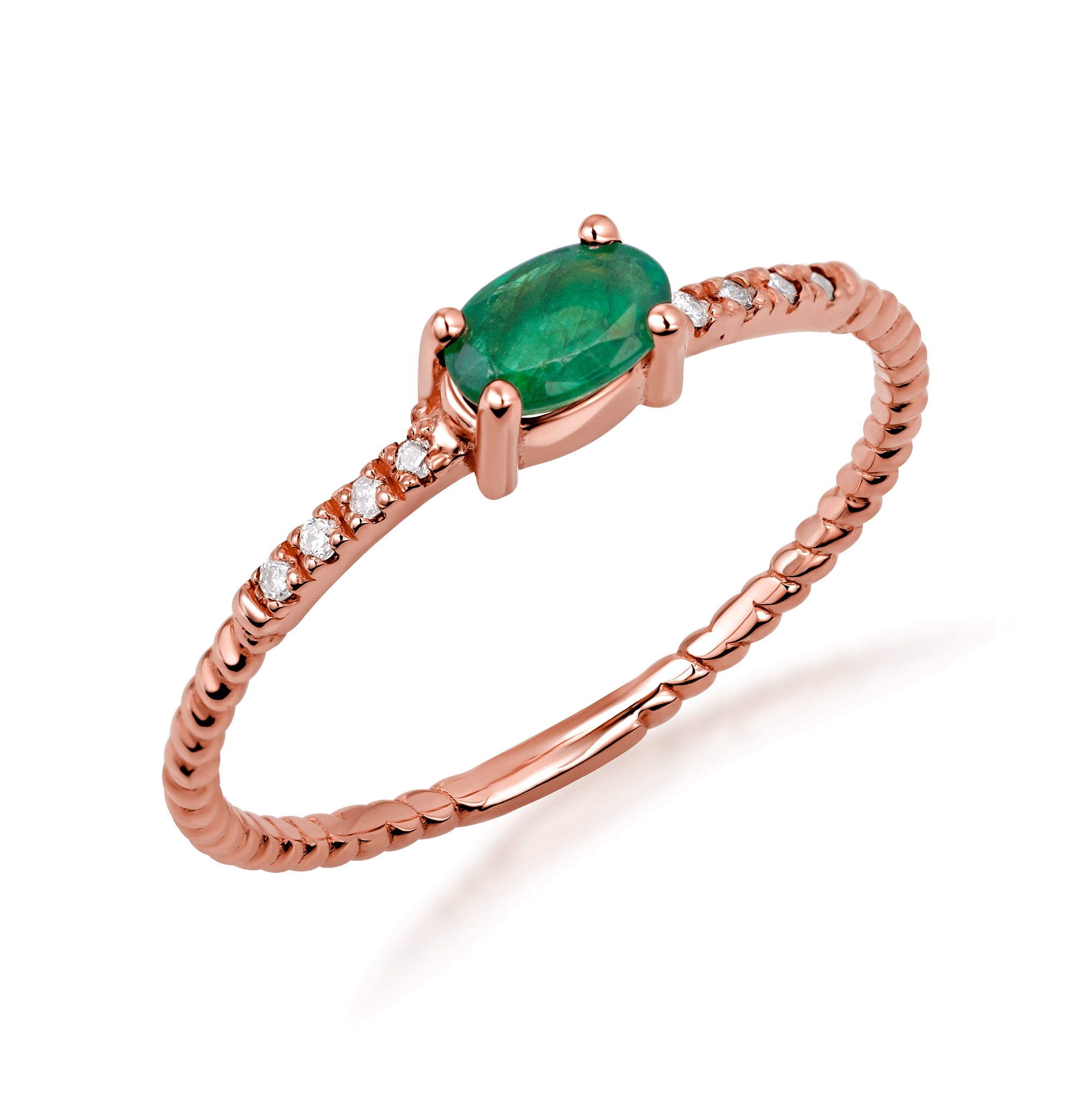 Gold Emerald Birthstone Engagement Ring with Diamonds, view 4