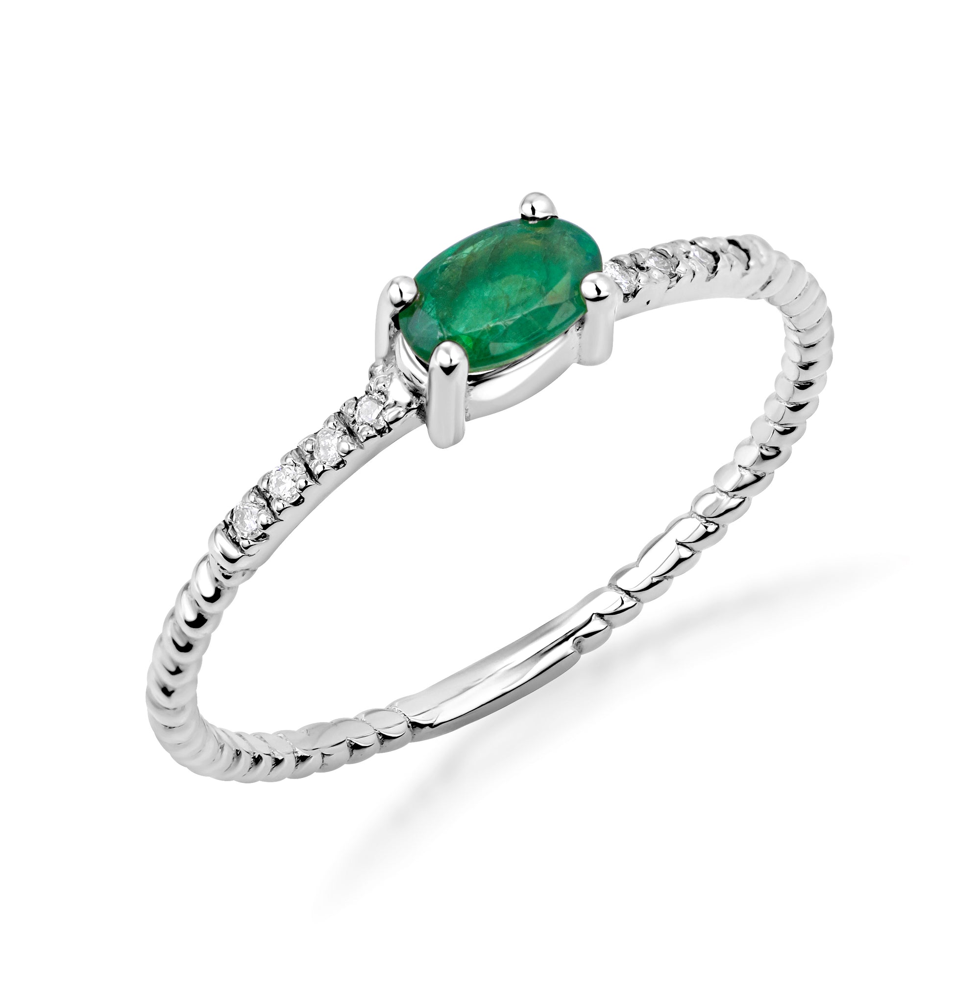 Gold Emerald Birthstone Engagement Ring with Diamonds, view 5