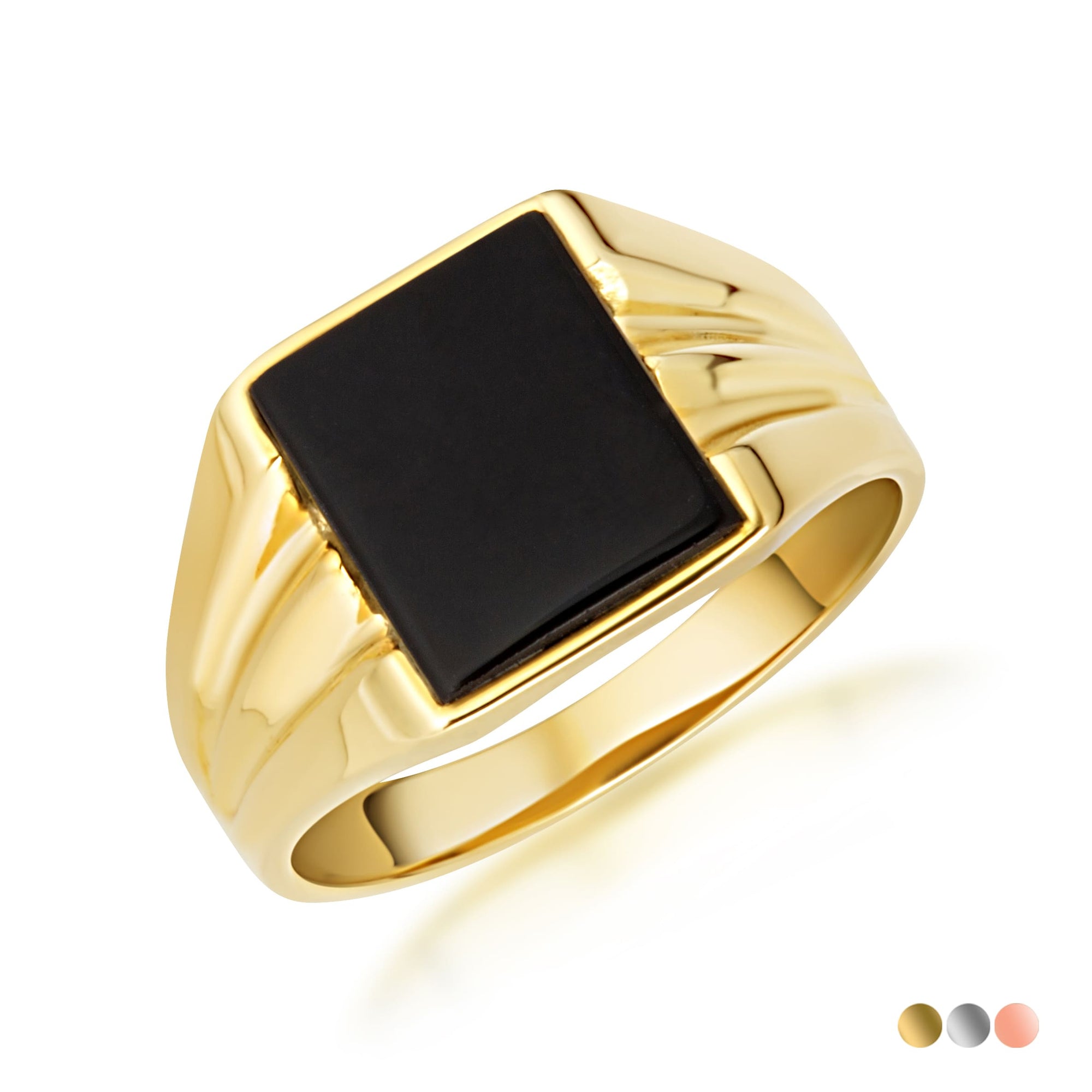 Gold Emerald Cut Black Onyx Gemstone Signet Ring