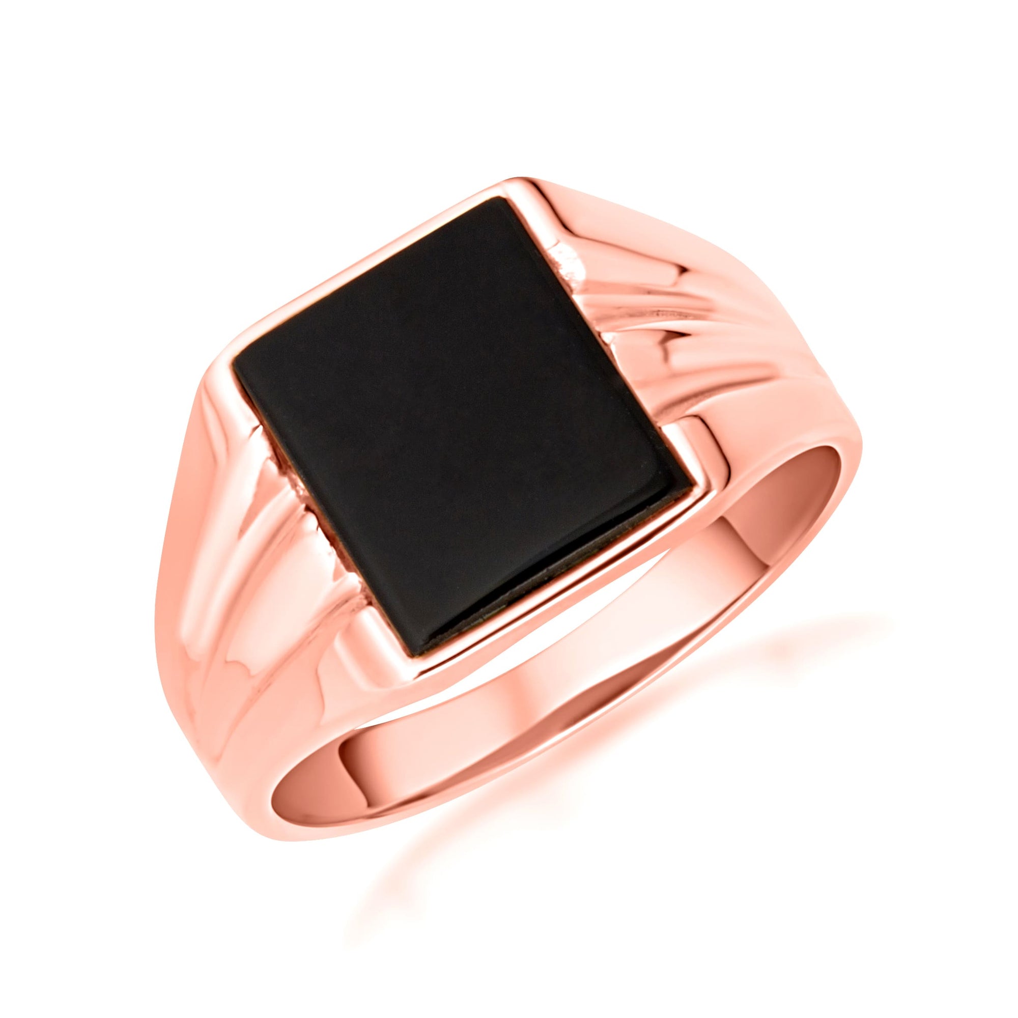 Gold Emerald Cut Black Onyx Gemstone Signet Ring, view 4