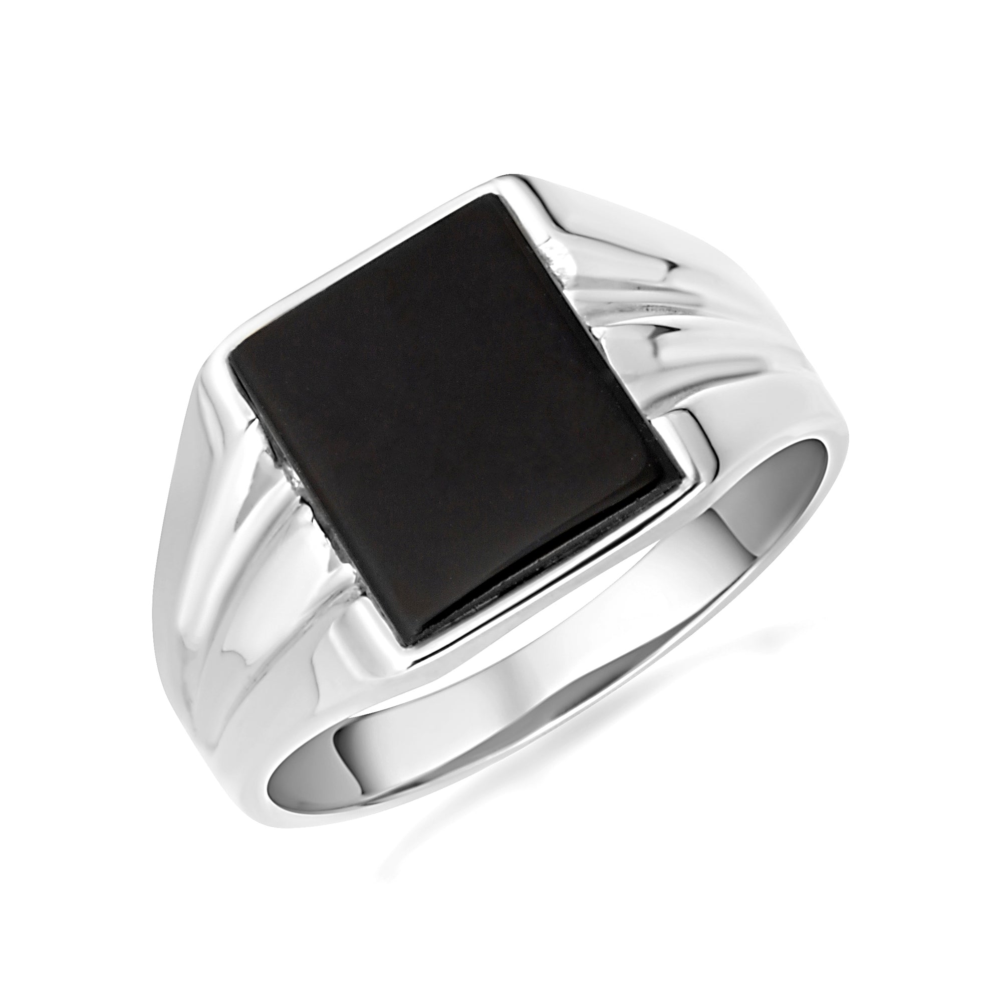 Gold Emerald Cut Black Onyx Gemstone Signet Ring, view 5