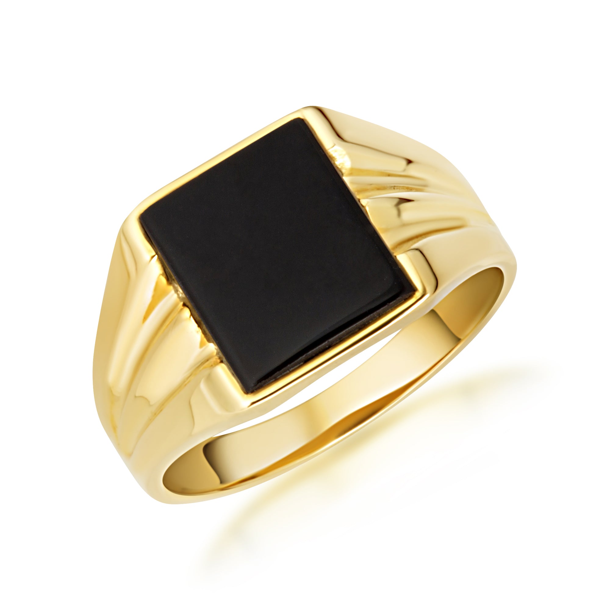 Gold Emerald Cut Black Onyx Gemstone Signet Ring, view 6