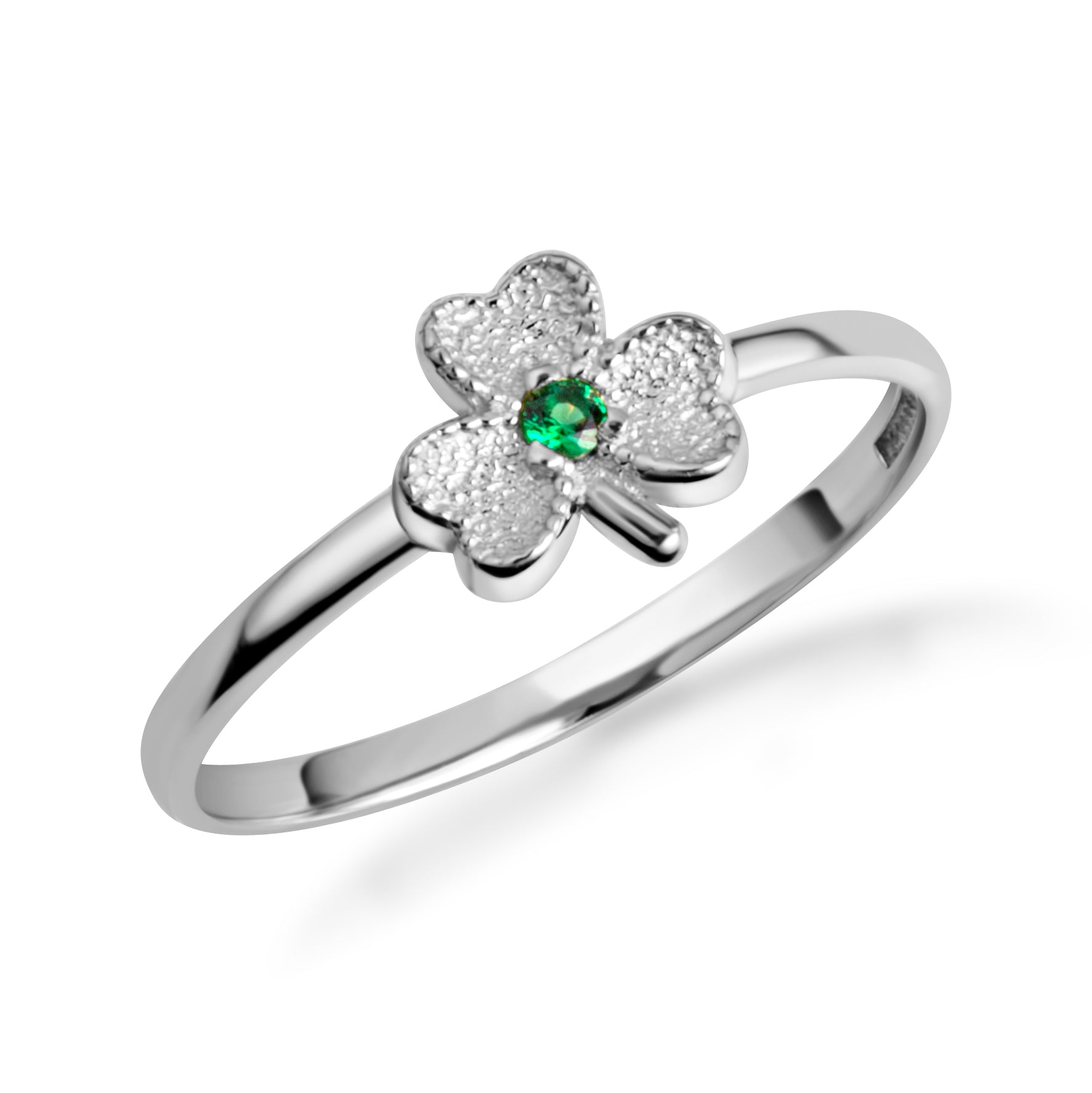Gold Emerald Lucky 3 Leaf Clover Heart Ring, view 4