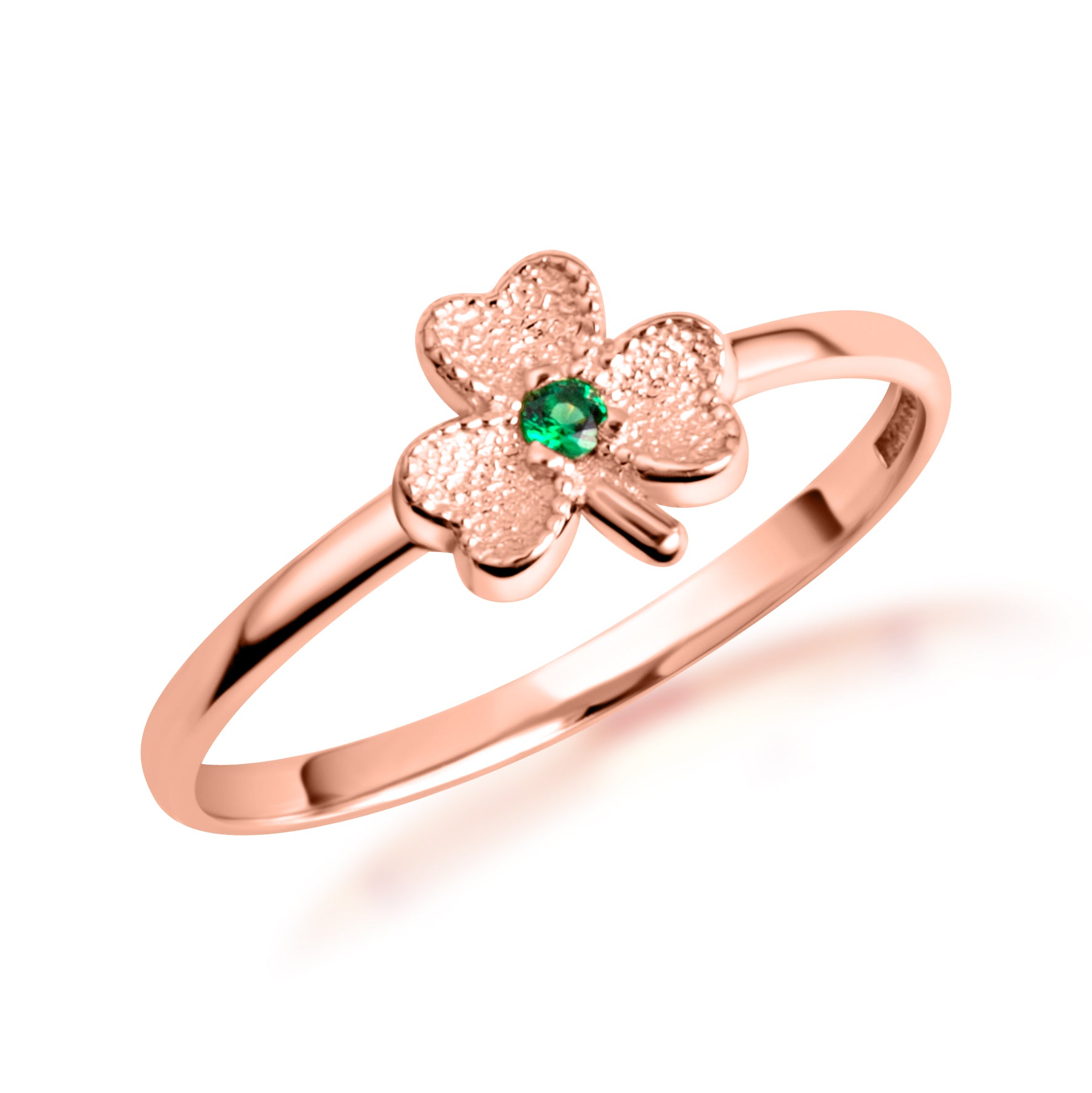 Gold Emerald Lucky 3 Leaf Clover Heart Ring, view 5