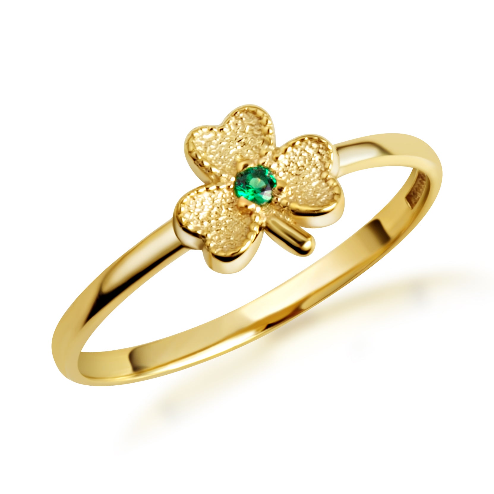 Gold Emerald Lucky 3 Leaf Clover Heart Ring, view 6