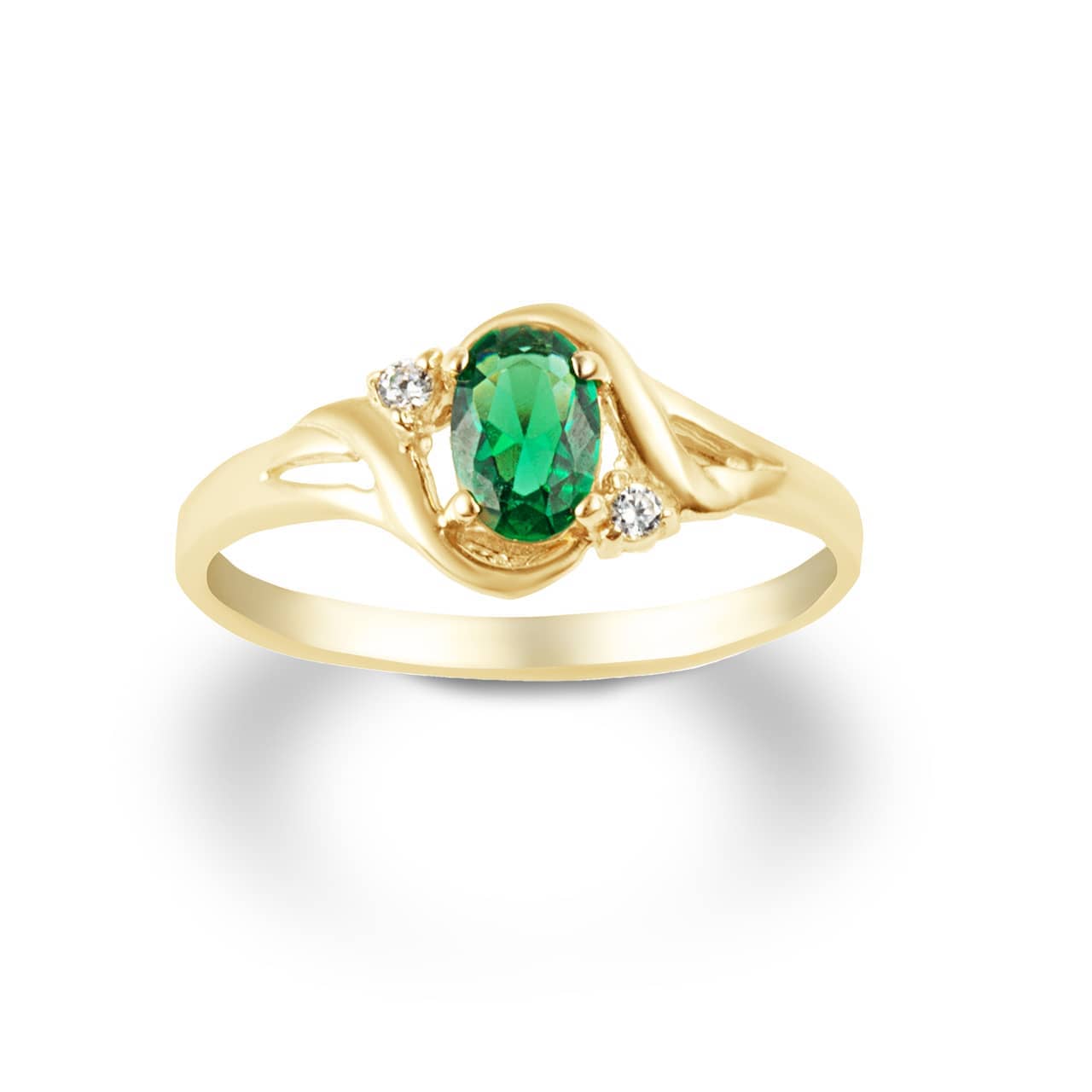 Gold Emerald Oval Cut Gemstone & CZ Women's Ring