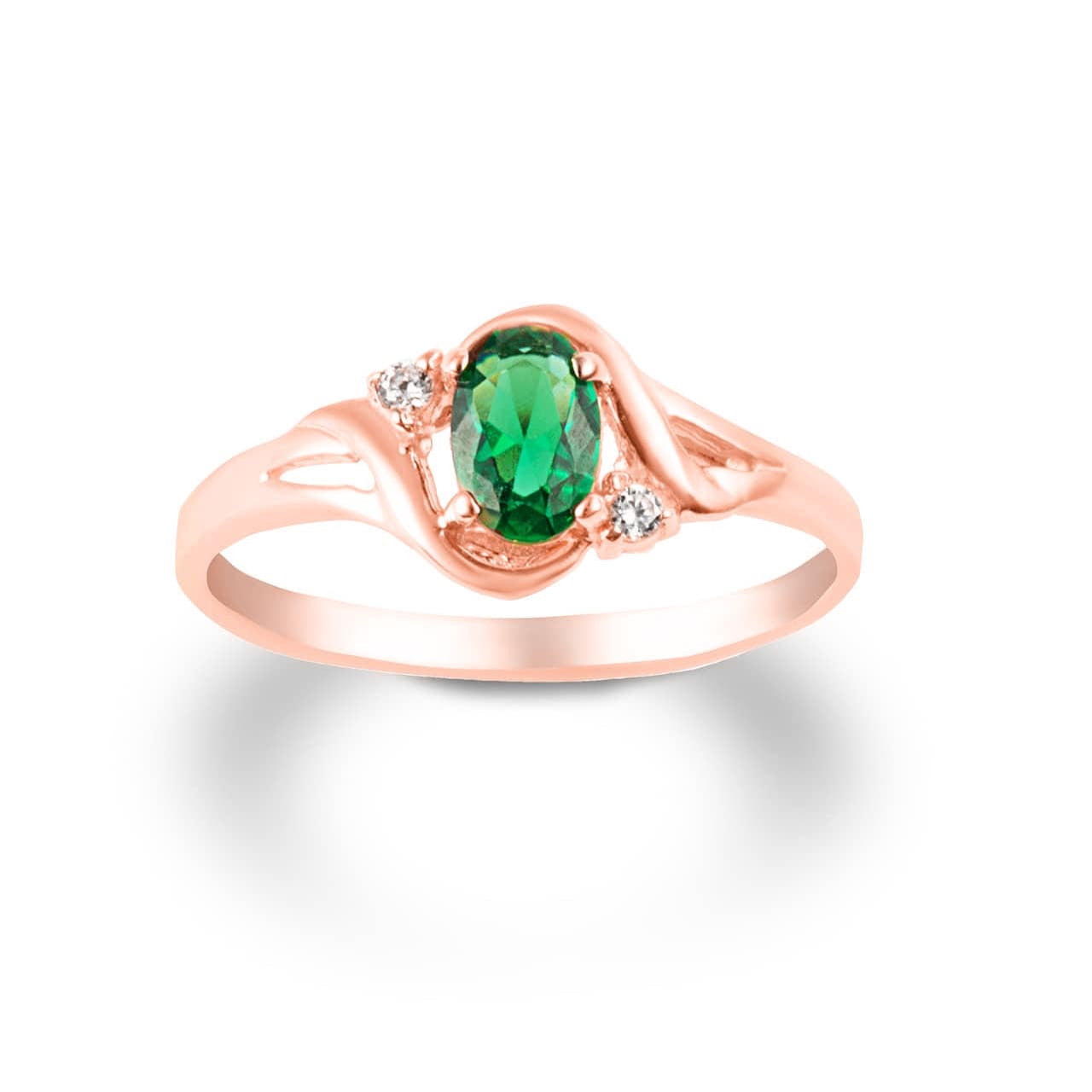 Gold Emerald Oval Cut Gemstone & CZ Women's Ring, view 3