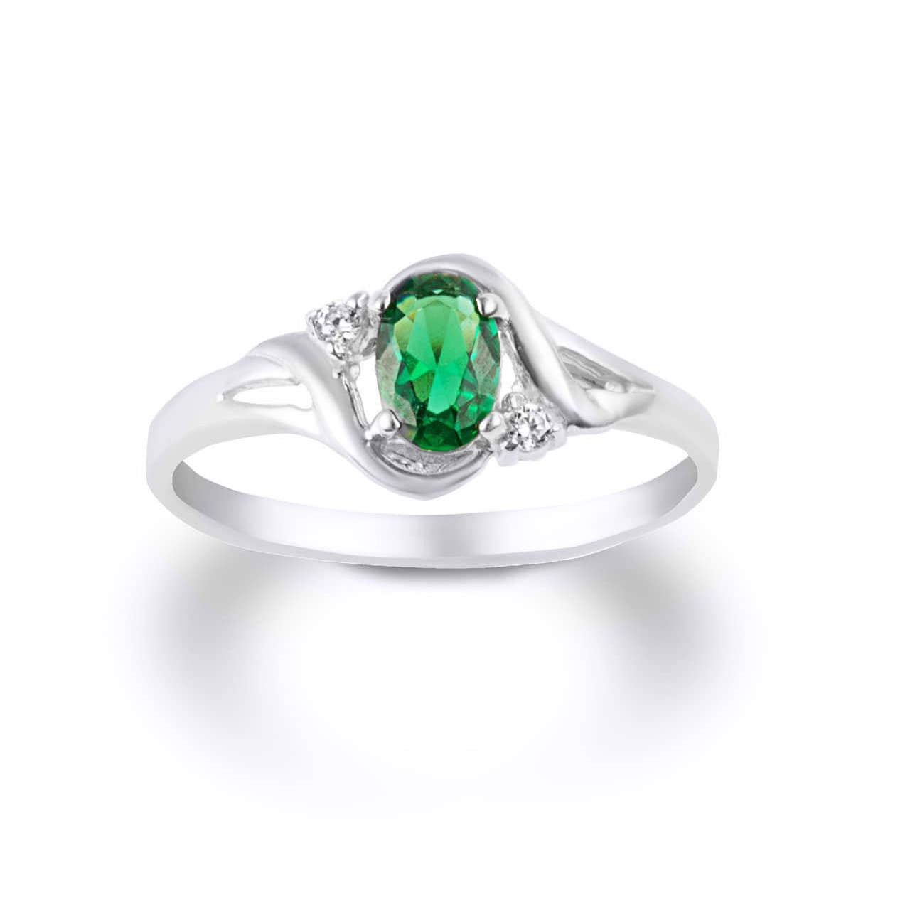 Gold Emerald Oval Cut Gemstone & CZ Women's Ring, view 4