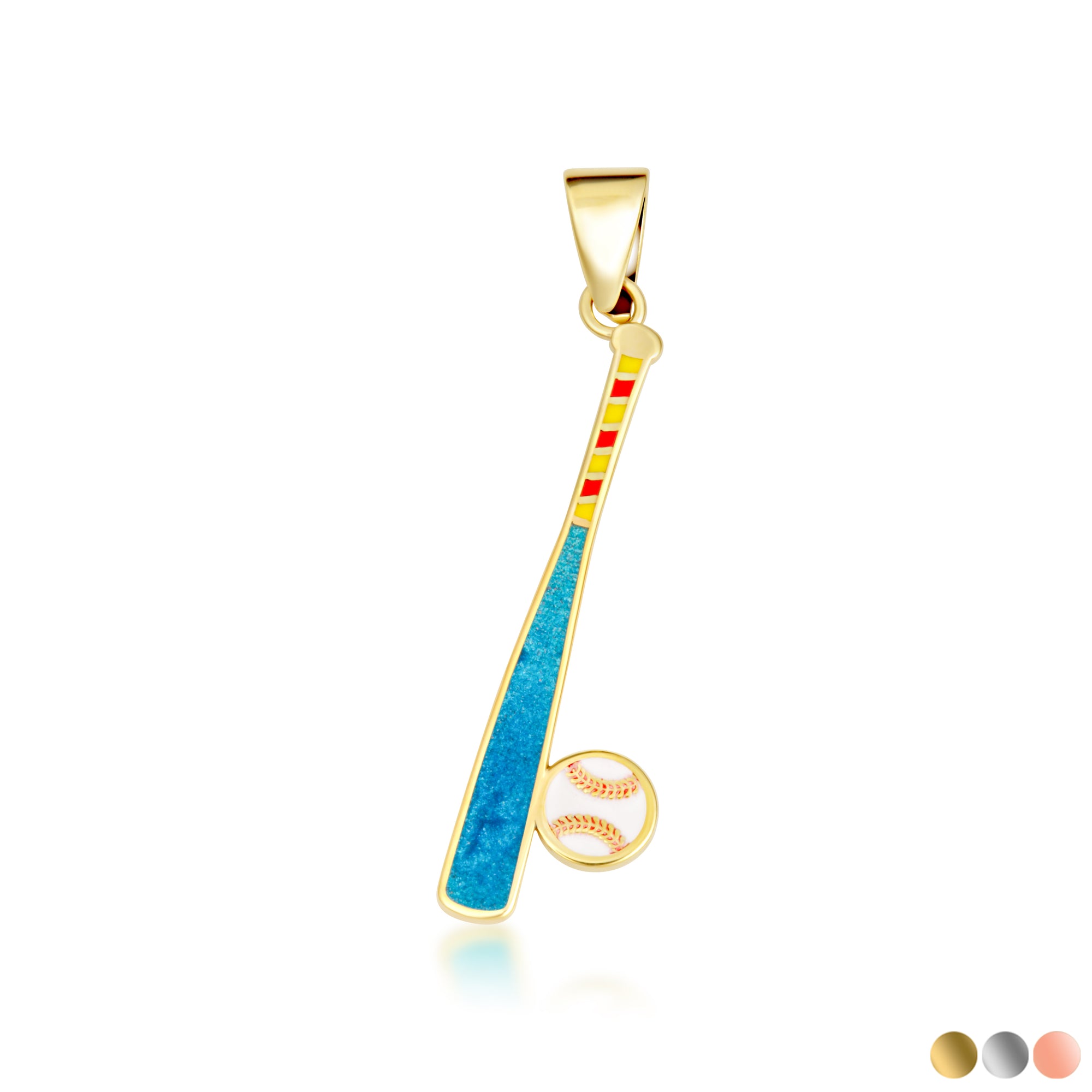 Gold Enamel Baseball Bat Sports Pendant Necklace