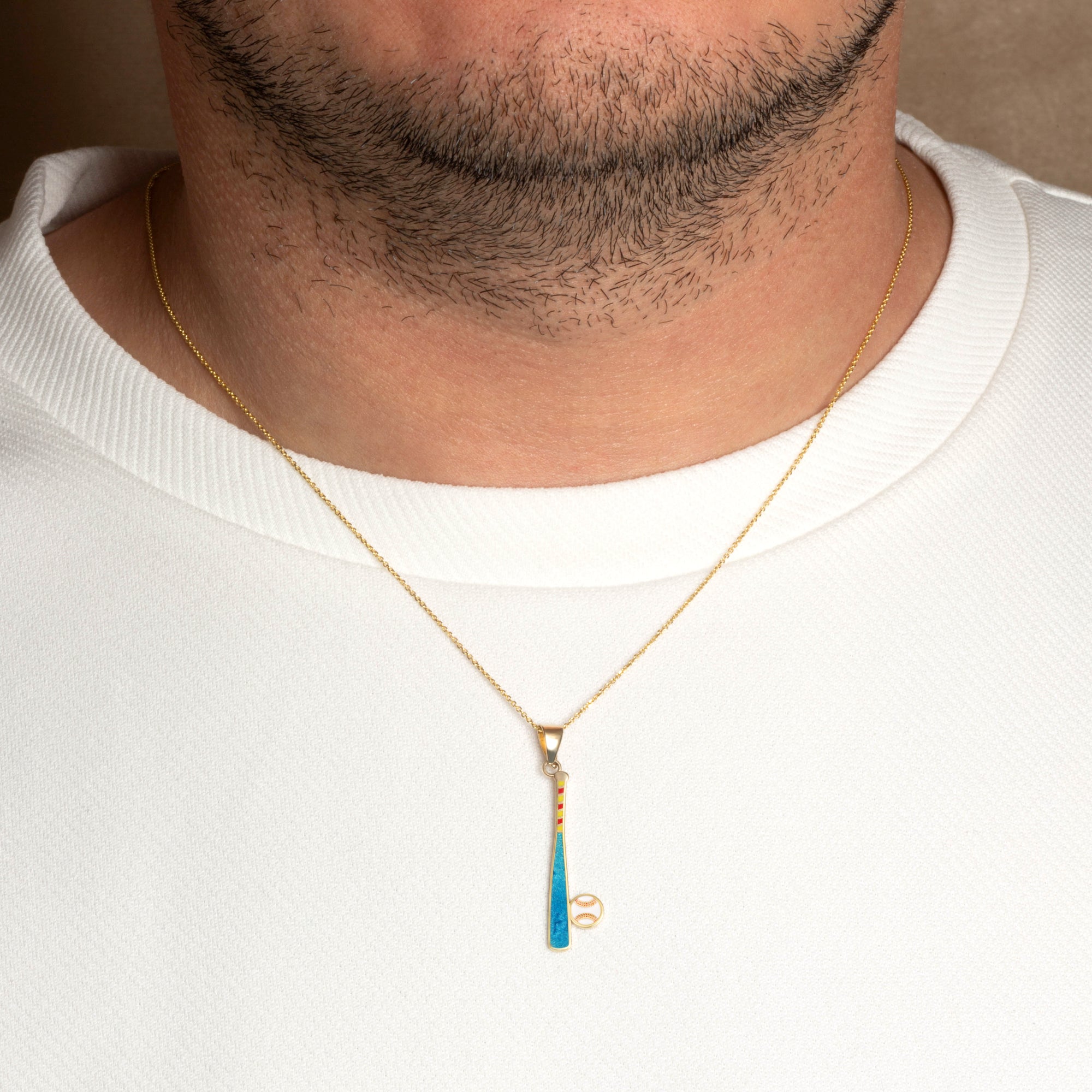 Gold Enamel Baseball Bat Sports Pendant Necklace, view 2