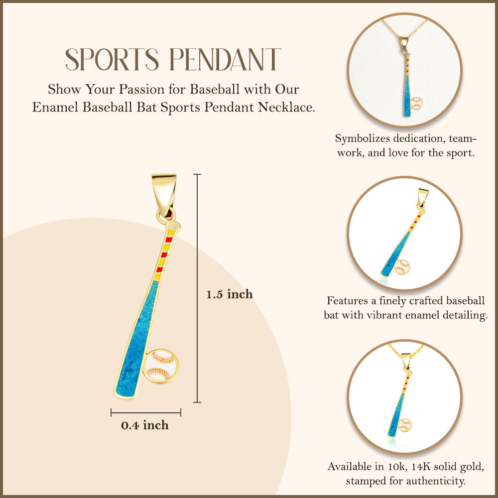Gold Enamel Baseball Bat Sports Pendant Necklace, view 3