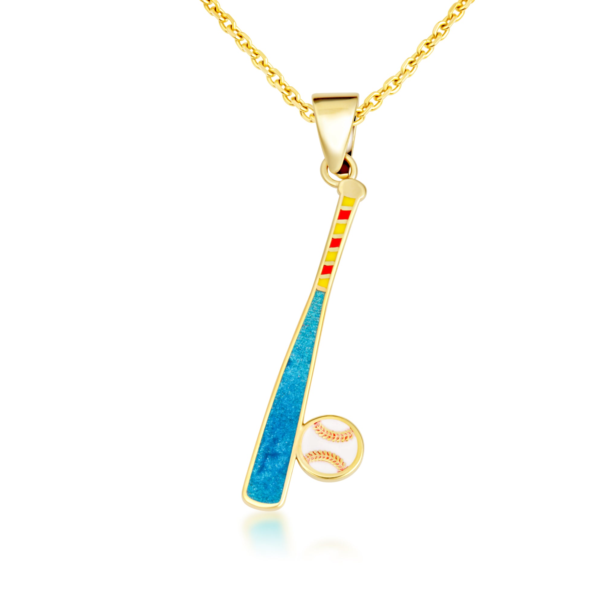Gold Enamel Baseball Bat Sports Pendant Necklace, view 4