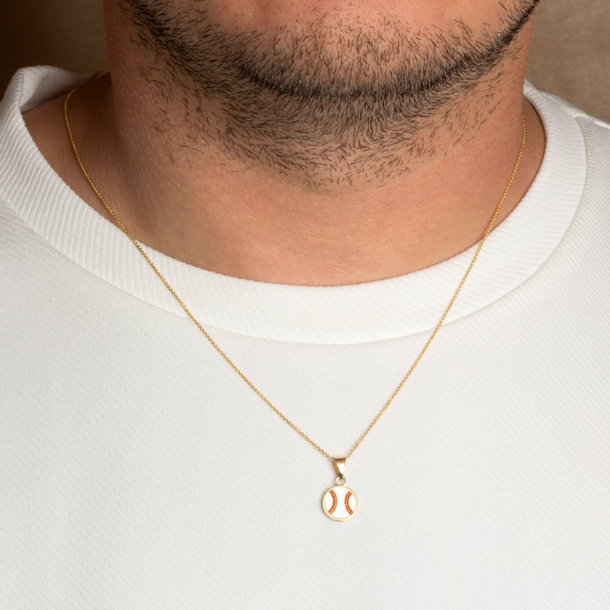 Gold Enamel Baseball Sports Pendant Necklace, view 2