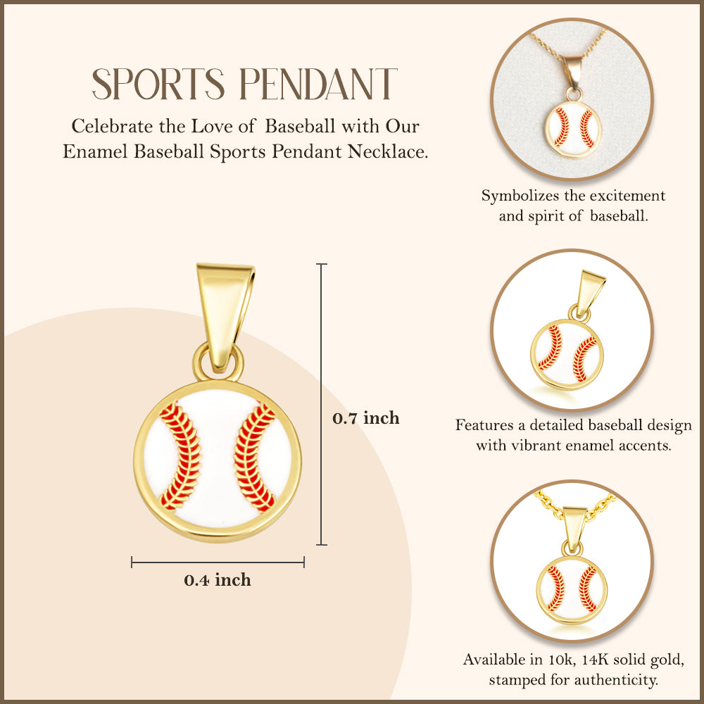 Gold Enamel Baseball Sports Pendant Necklace, view 3