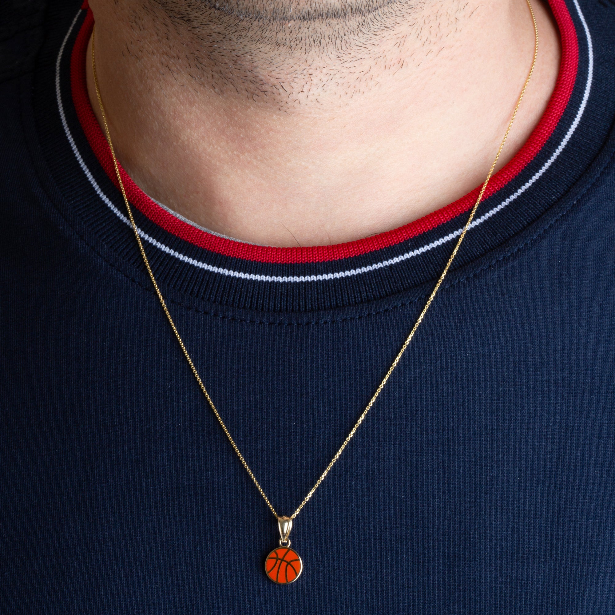 Gold Enamel Basketball Necklace, view 2