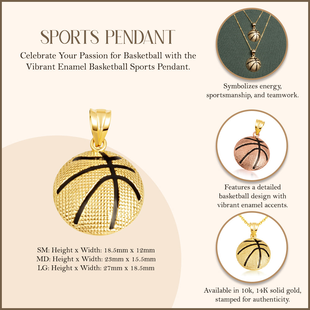 Gold Enamel Basketball Sports Pendant Necklace, view 3