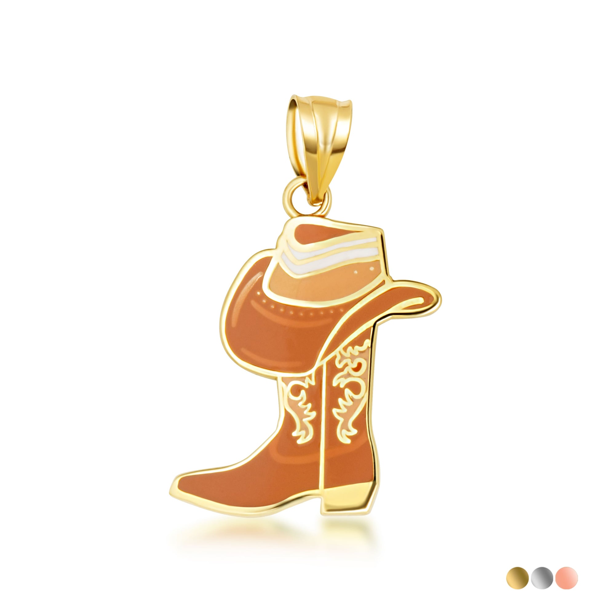 Gold Enamel Cowboy Hat Boots Western Pendant Necklace