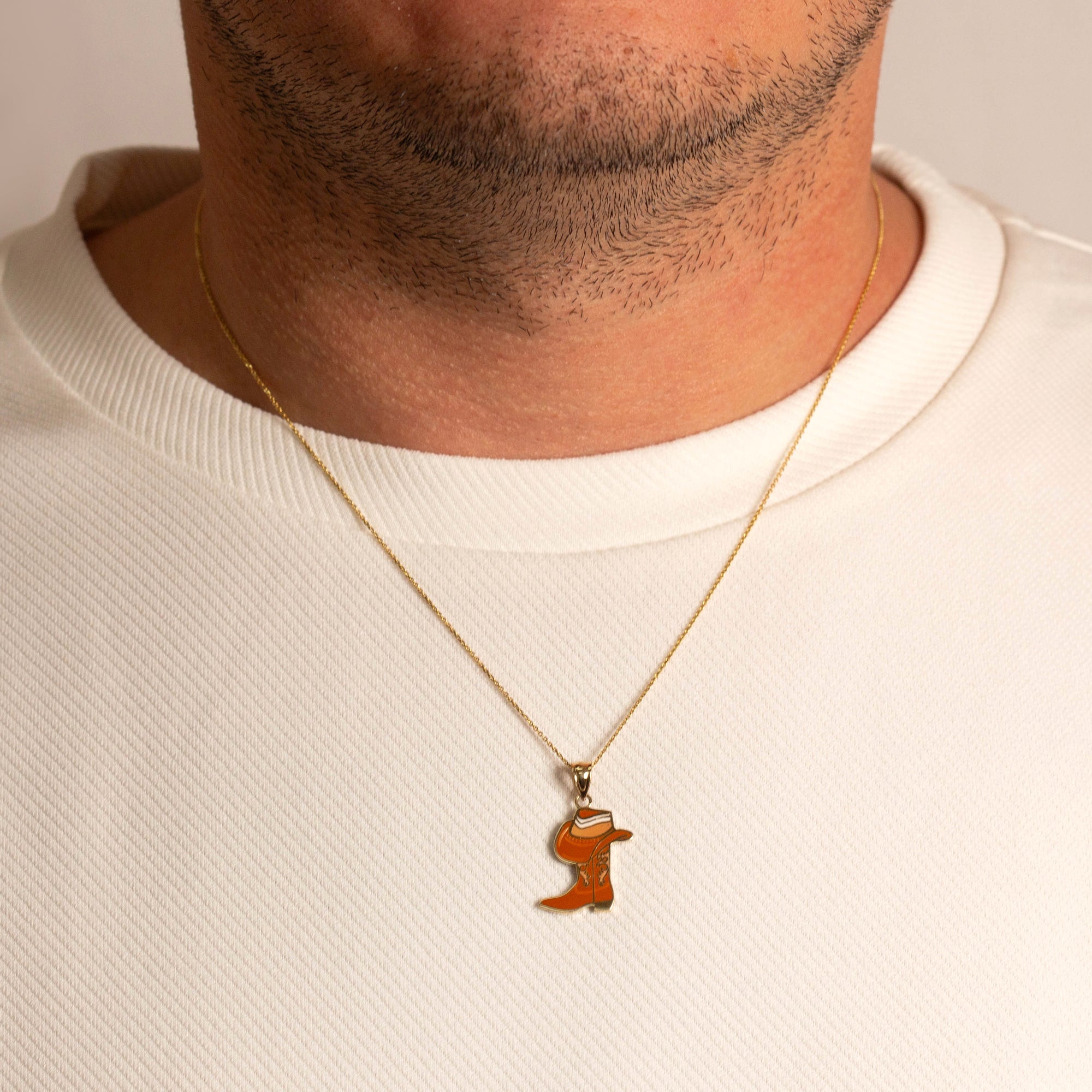 Gold Enamel Cowboy Hat Boots Western Pendant Necklace, view 2