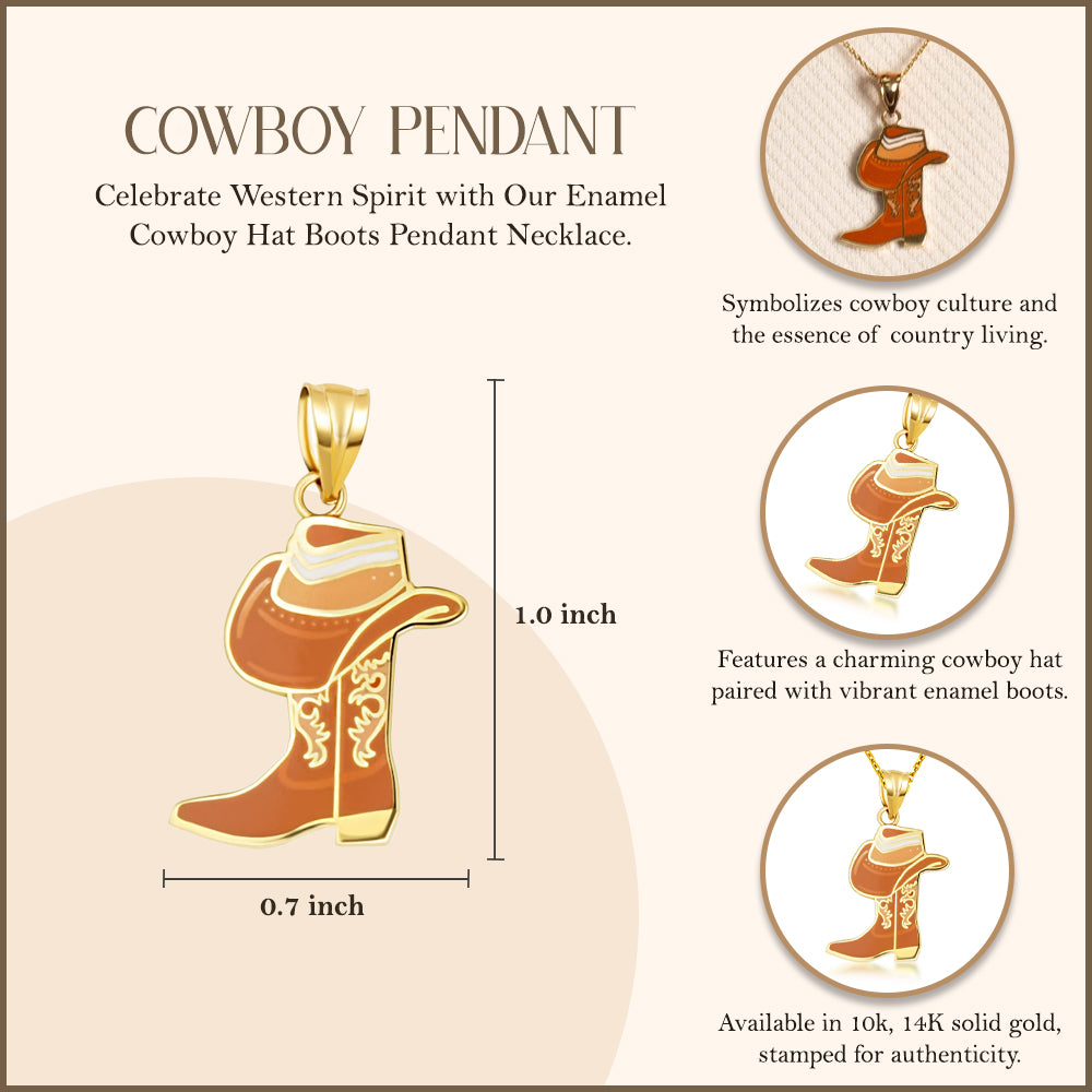 Gold Enamel Cowboy Hat Boots Western Pendant Necklace, view 3