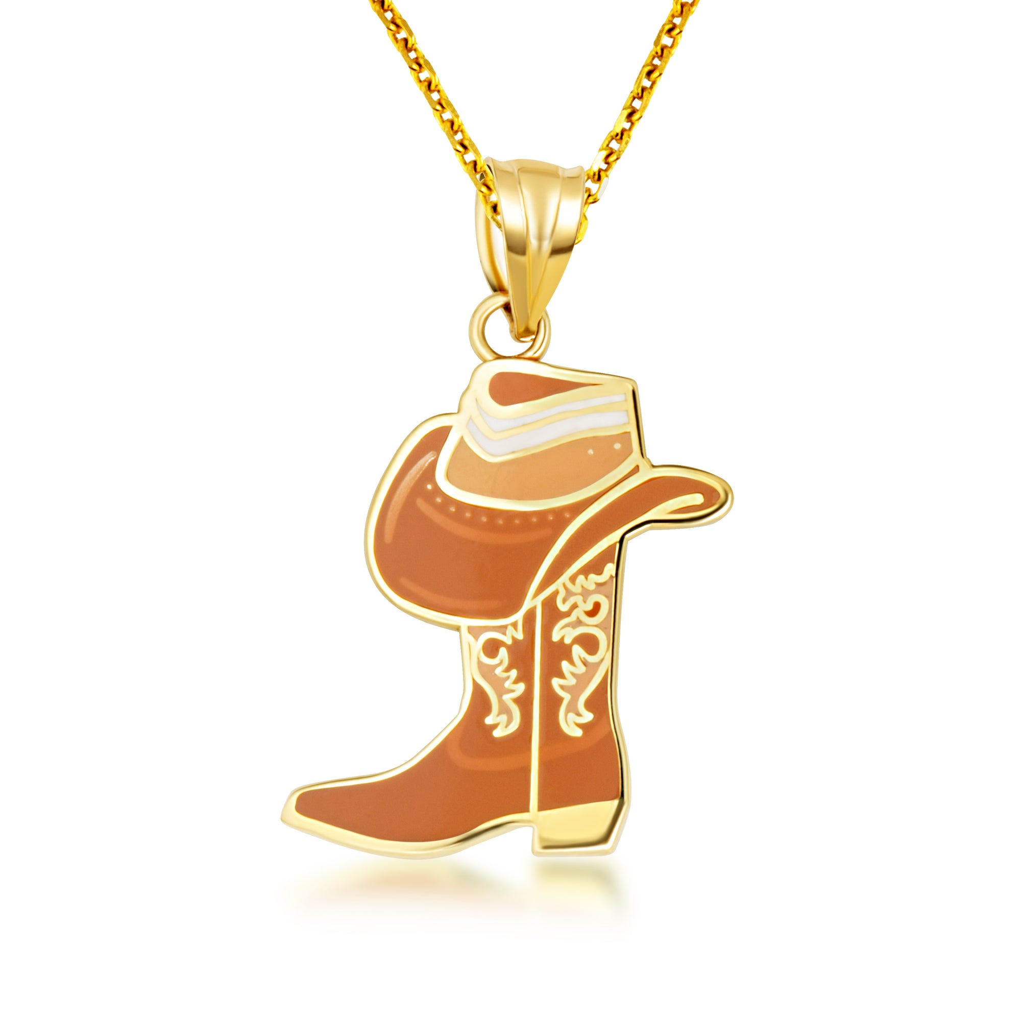 Gold Enamel Cowboy Hat Boots Western Pendant Necklace, view 4