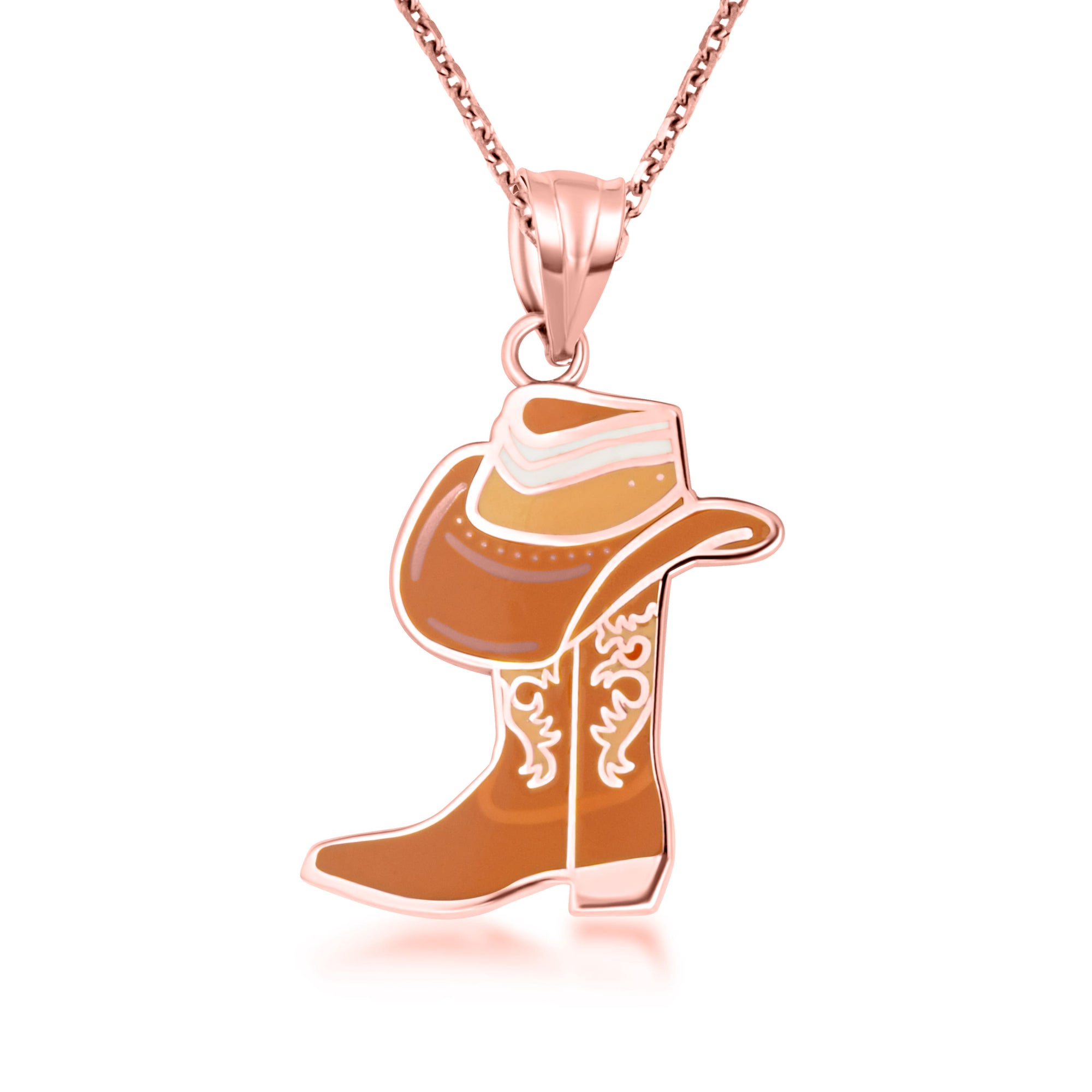 Gold Enamel Cowboy Hat Boots Western Pendant Necklace, view 6