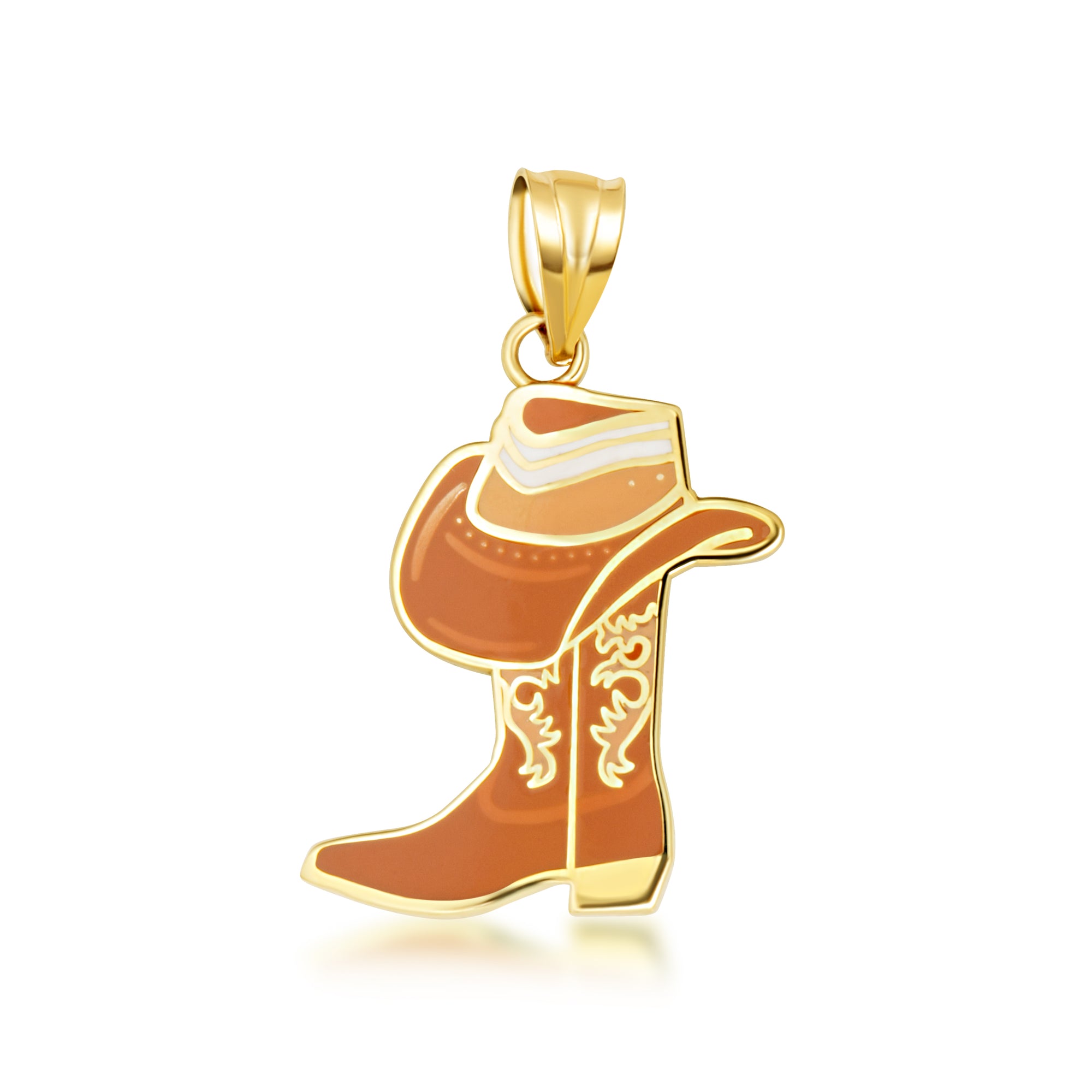 Gold Enamel Cowboy Hat Boots Western Pendant Necklace, view 9