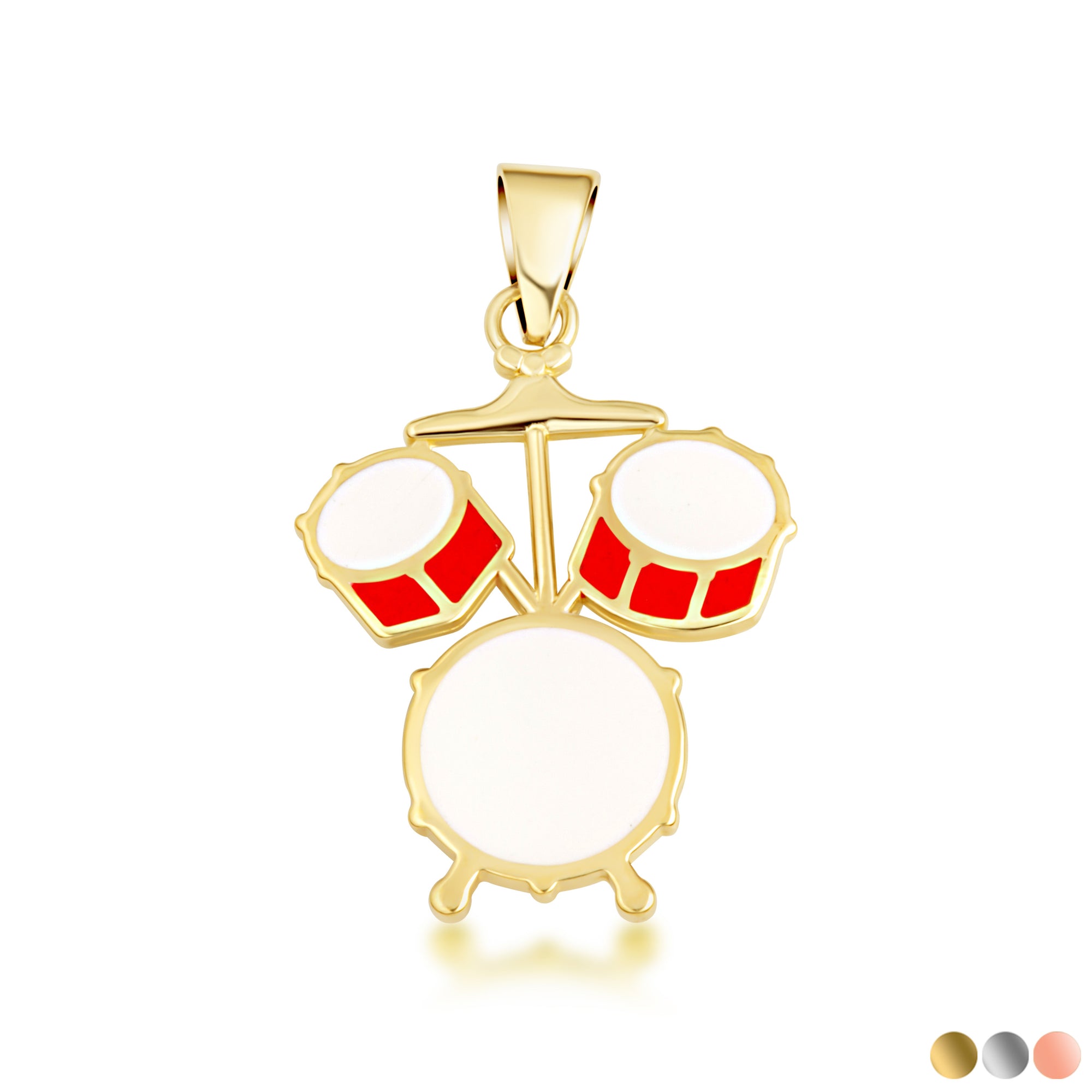 Gold Enamel Drum Set Music Pendant Necklace