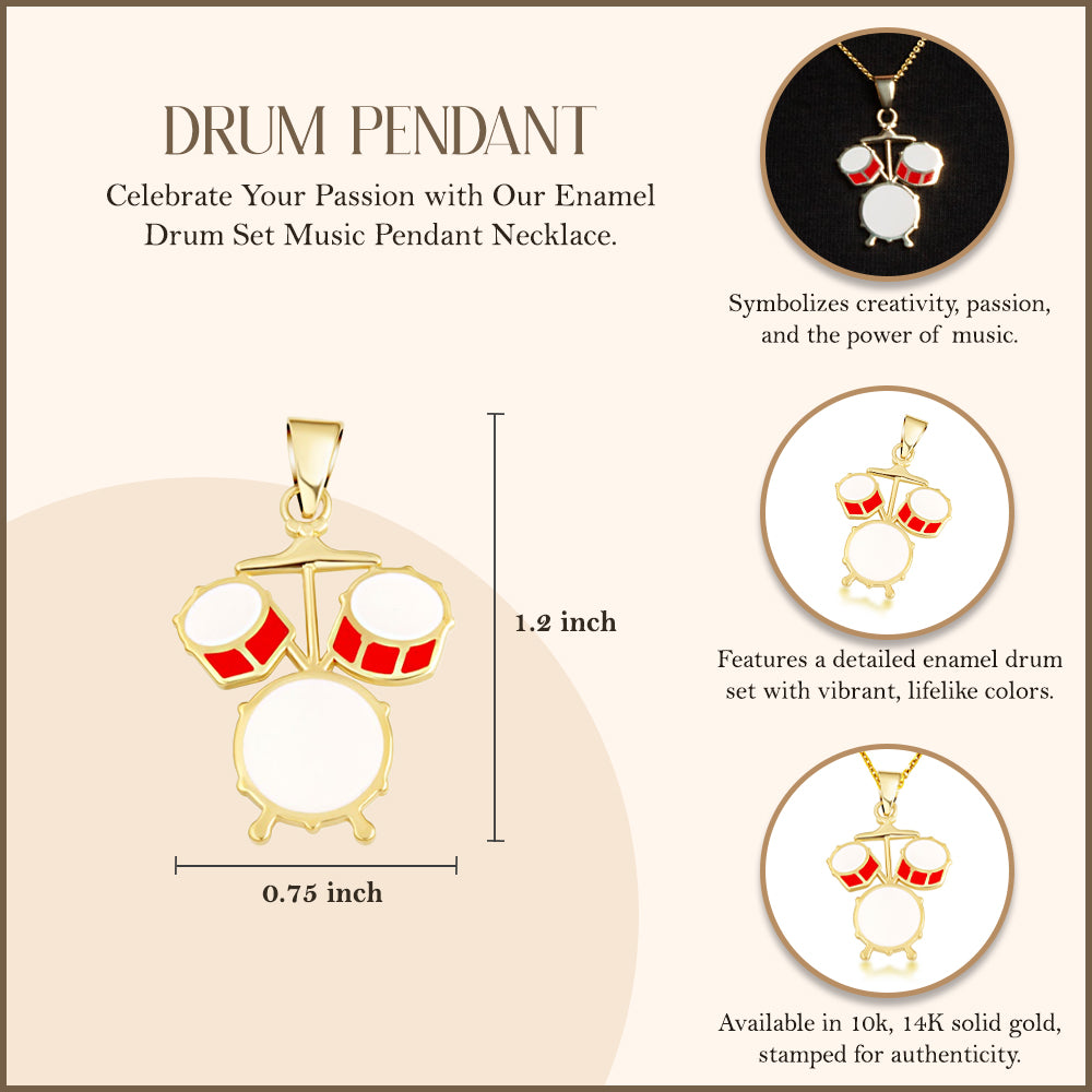 Gold Enamel Drum Set Music Pendant Necklace, view 3