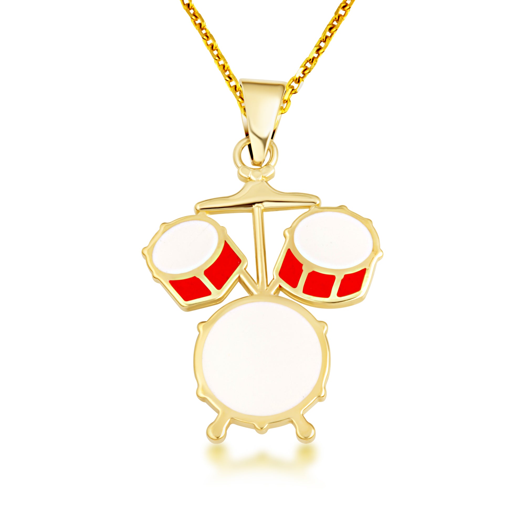 Gold Enamel Drum Set Music Pendant Necklace, view 4