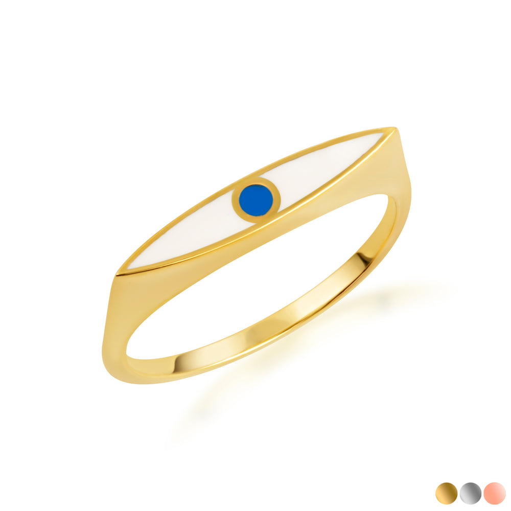 Gold Enamel Evil Eye Marquise Signet Ring