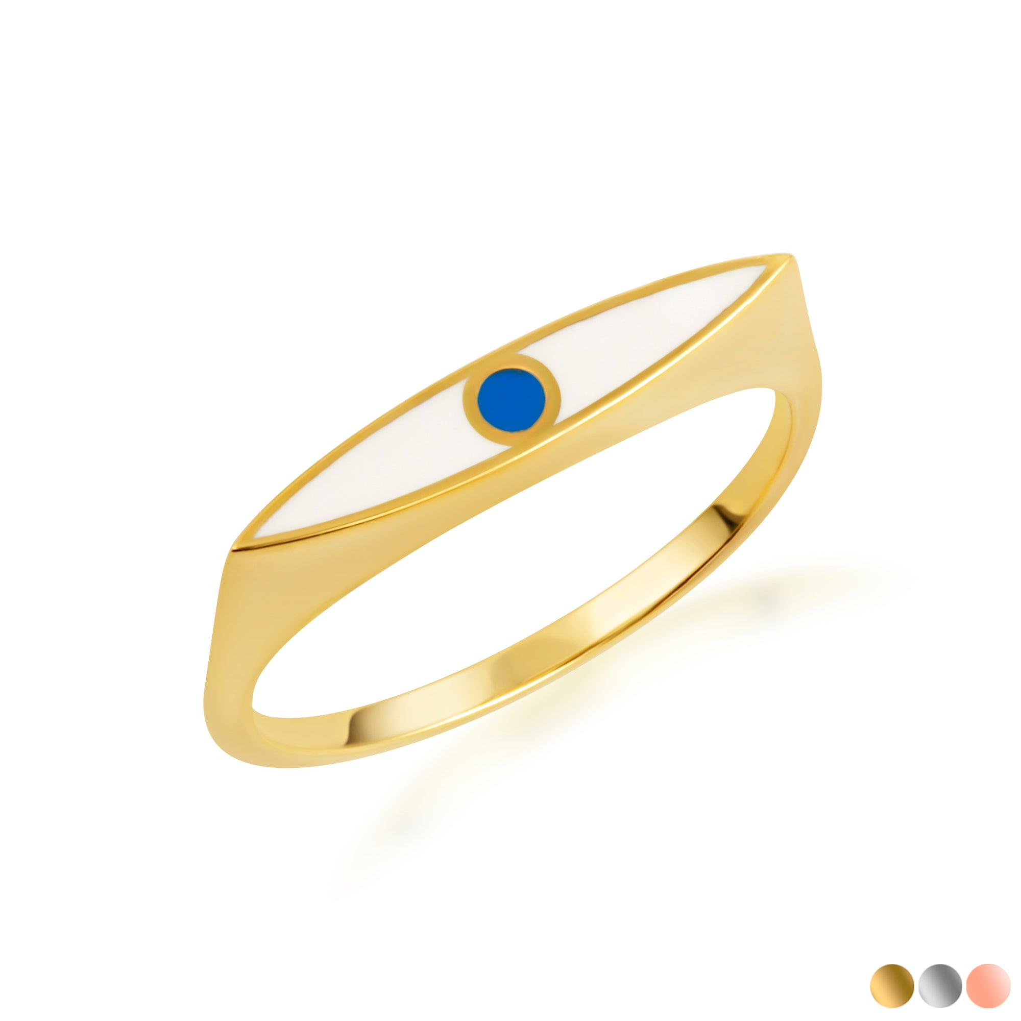 Gold Enamel Evil Eye Marquise Signet Ring
