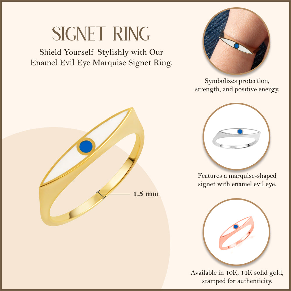 Gold Enamel Evil Eye Marquise Signet Ring, view 3