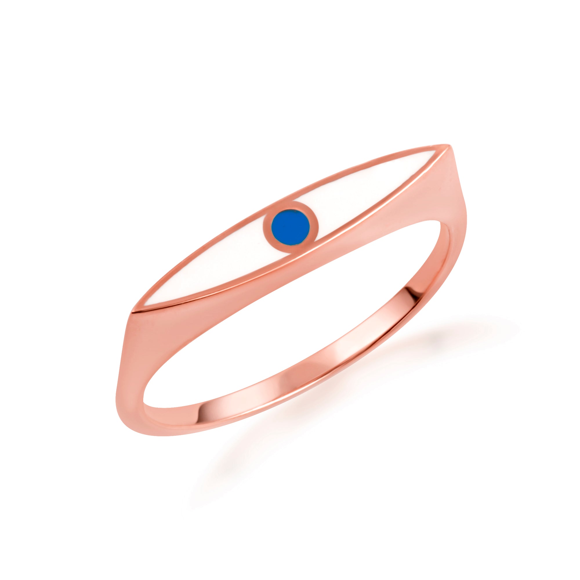 Gold Enamel Evil Eye Marquise Signet Ring, view 5