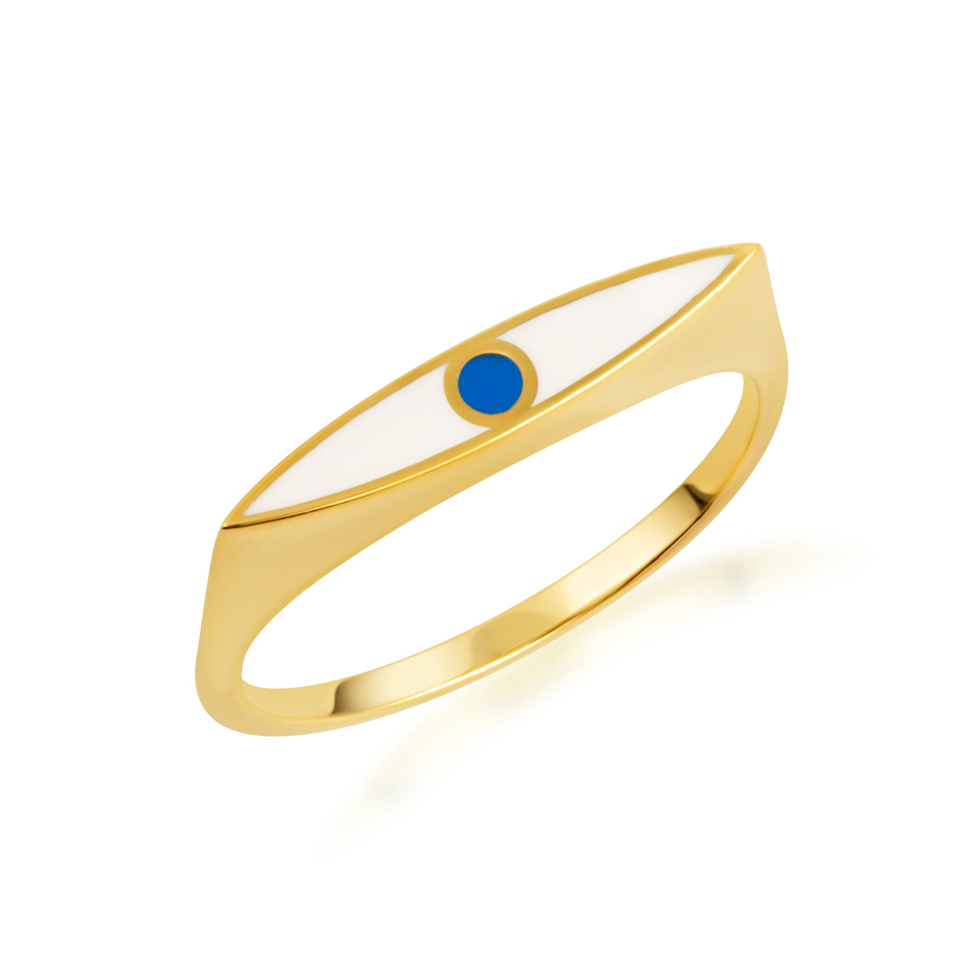 Gold Enamel Evil Eye Marquise Signet Ring, view 9