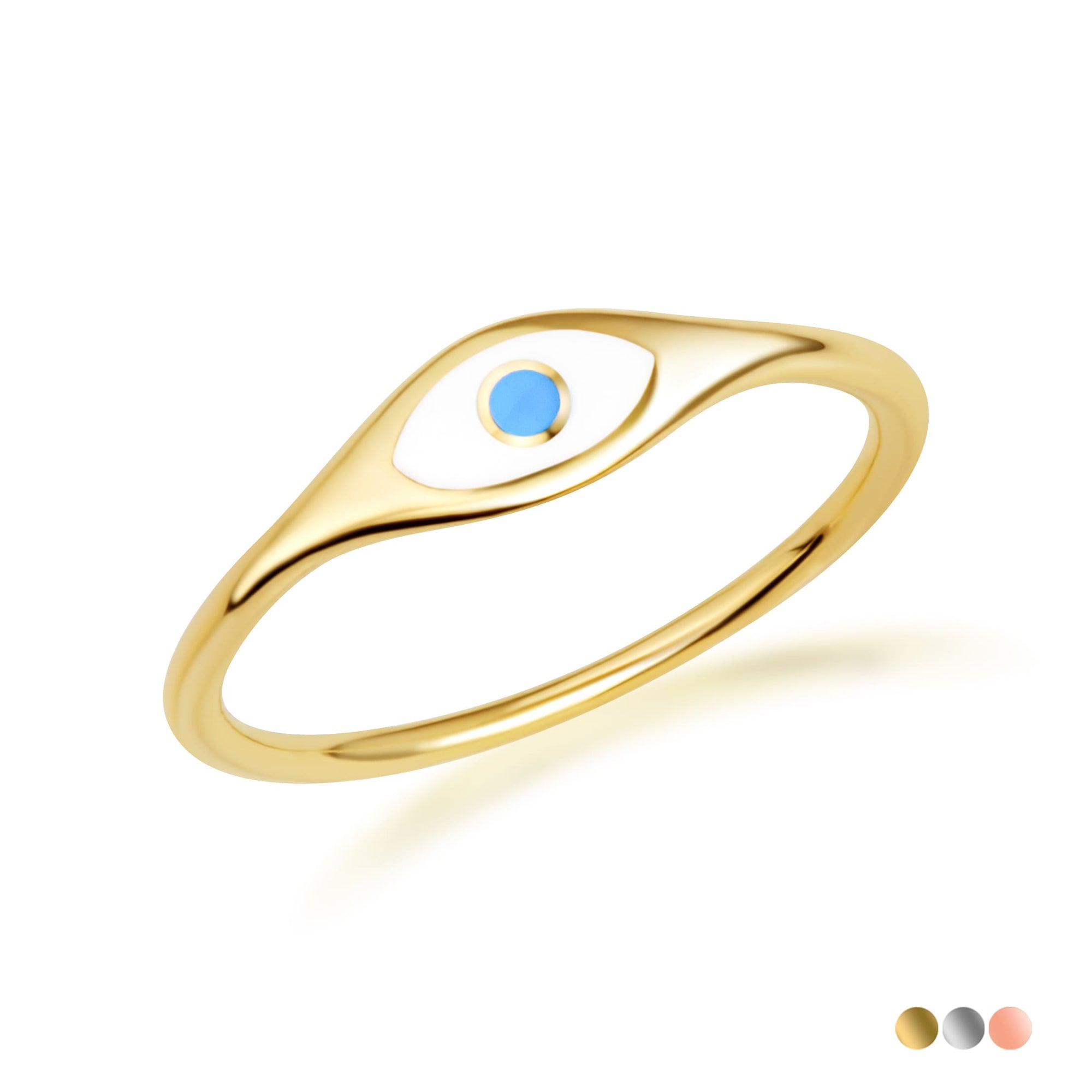 Gold Enamel Evil Eye Of Protection Band Ring