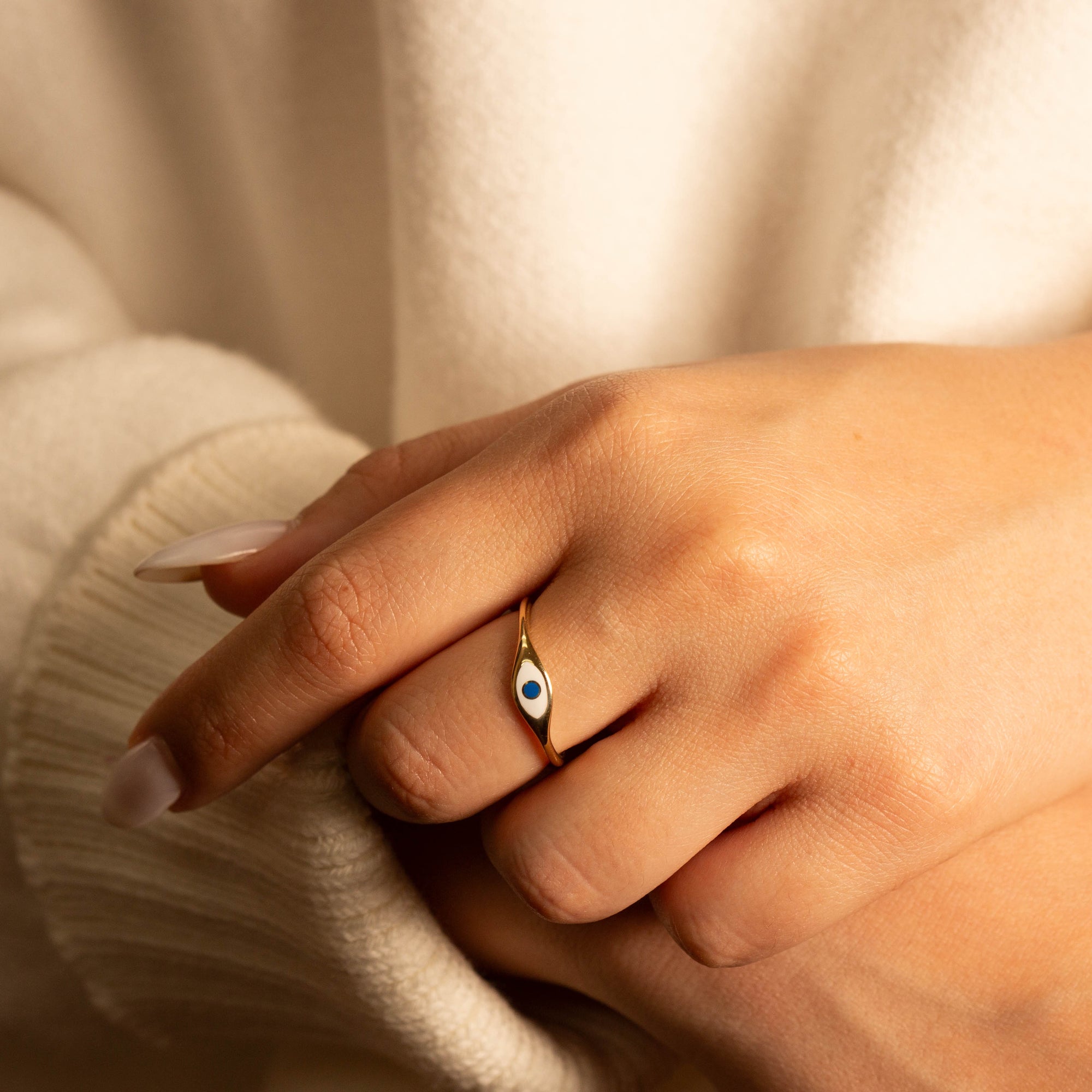 Gold Enamel Evil Eye Of Protection Band Ring, view 2
