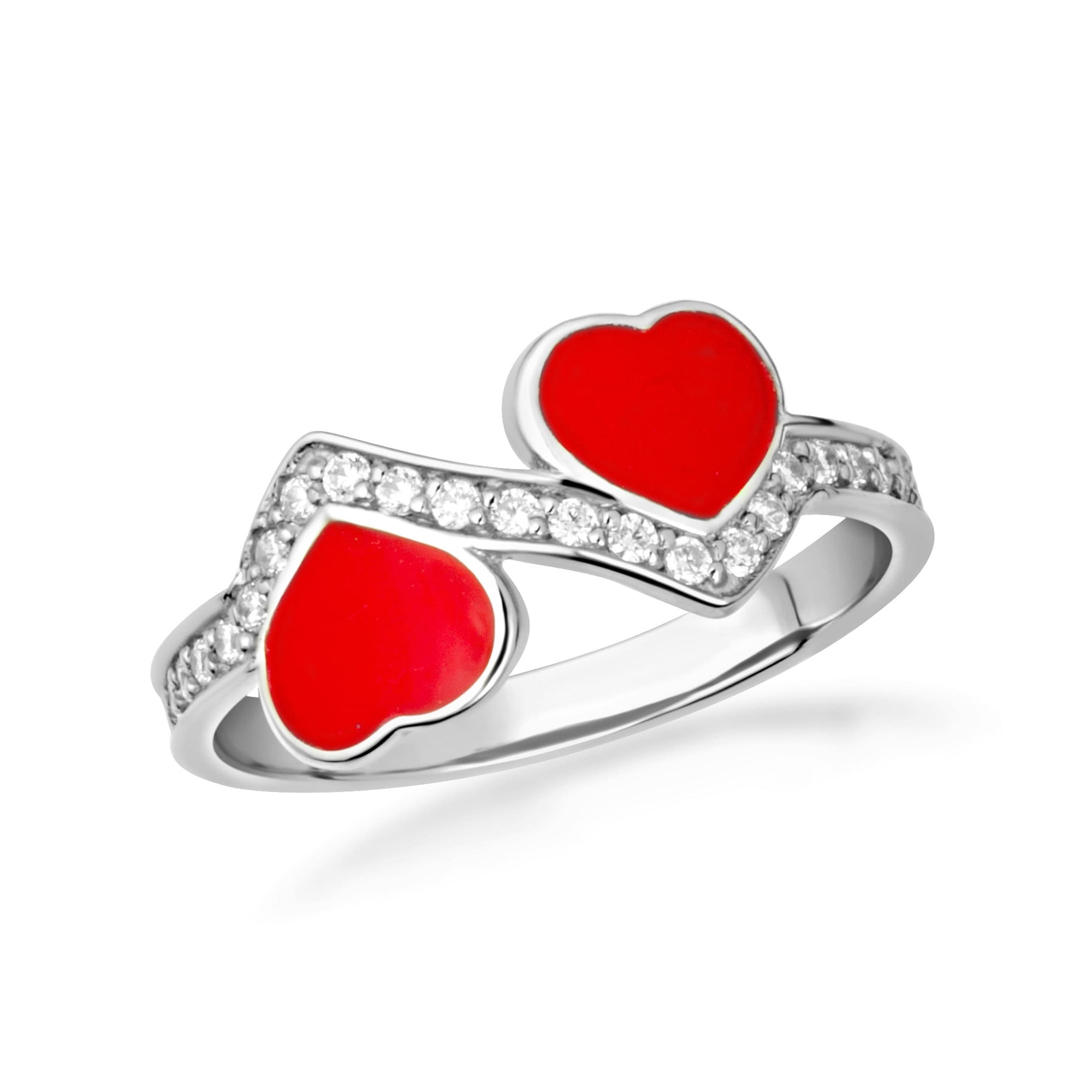 Gold Enamel Heart Cubic Zirconia Band Ring, view 4