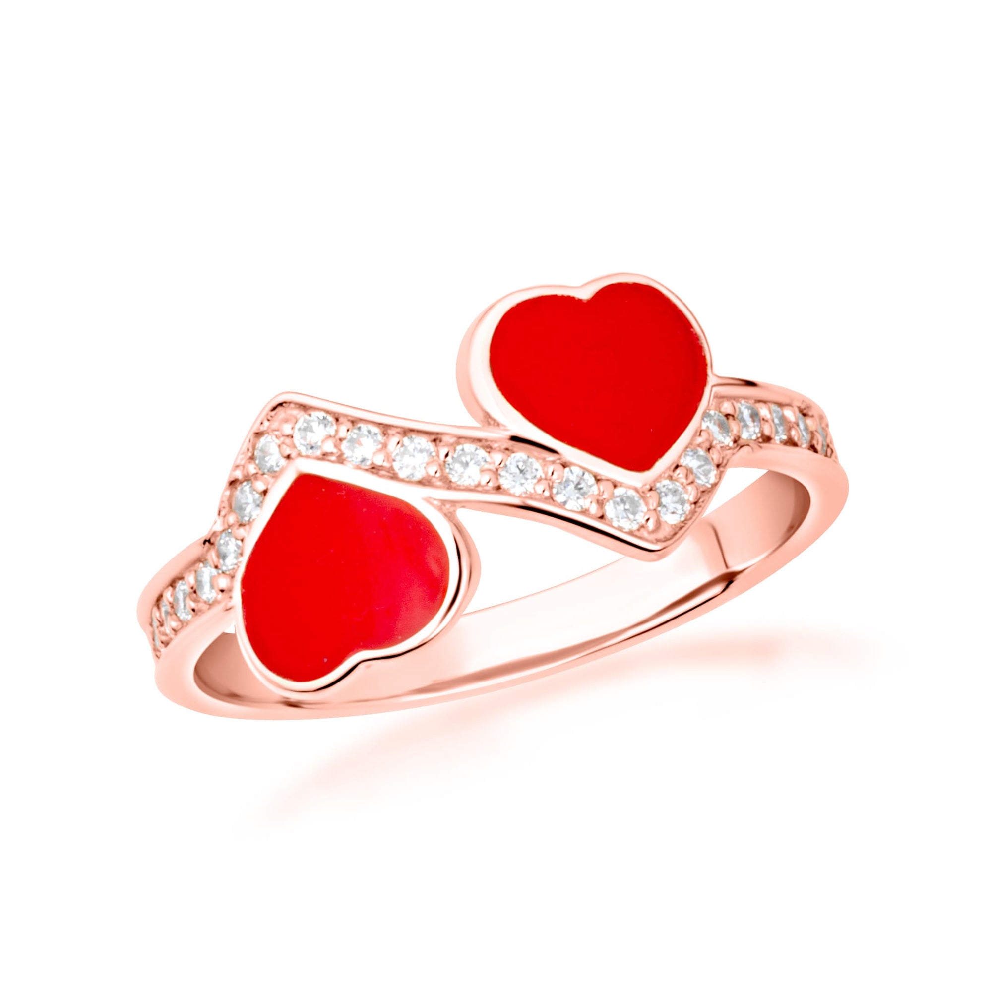 Gold Enamel Heart Cubic Zirconia Band Ring, view 5