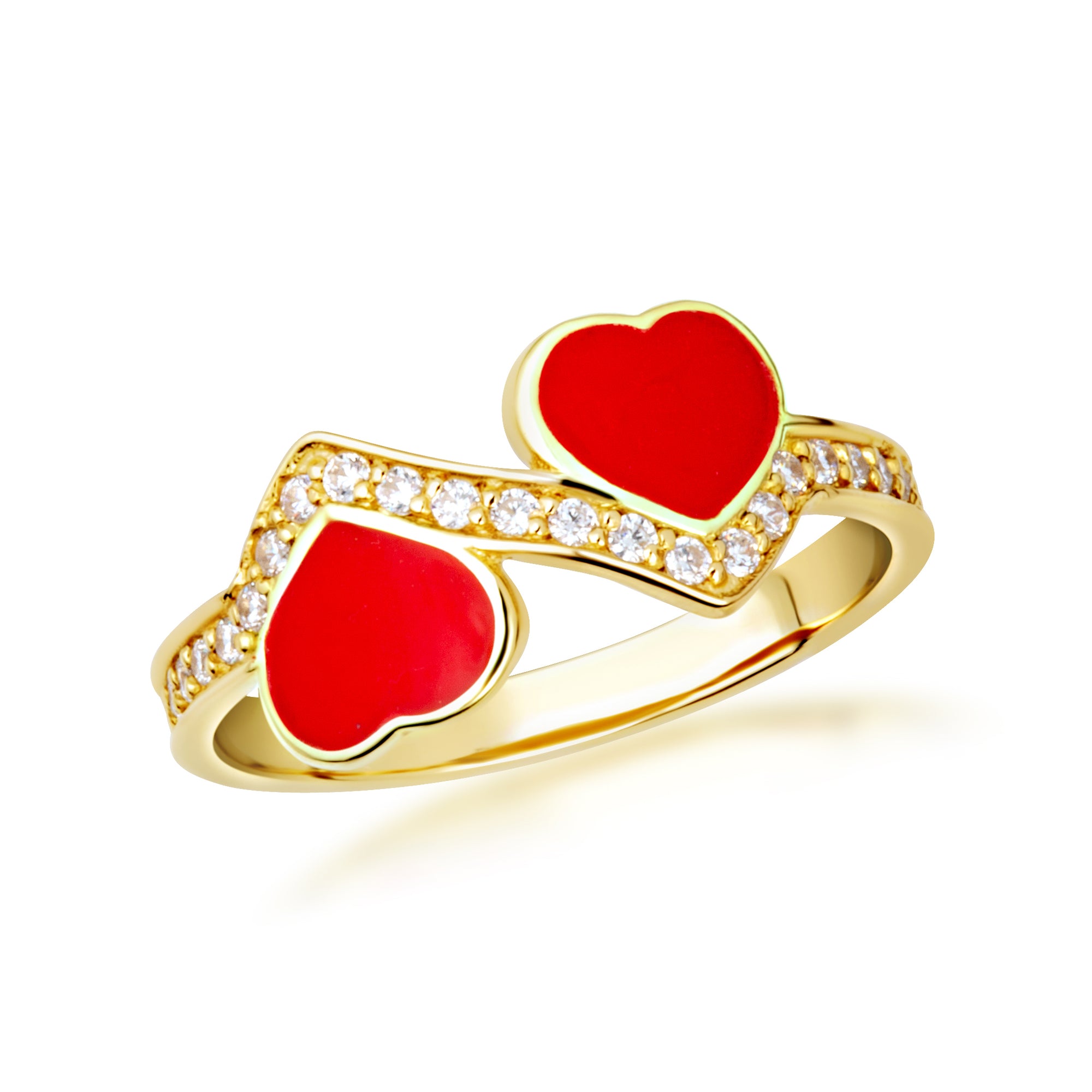 Gold Enamel Heart Cubic Zirconia Band Ring, view 6