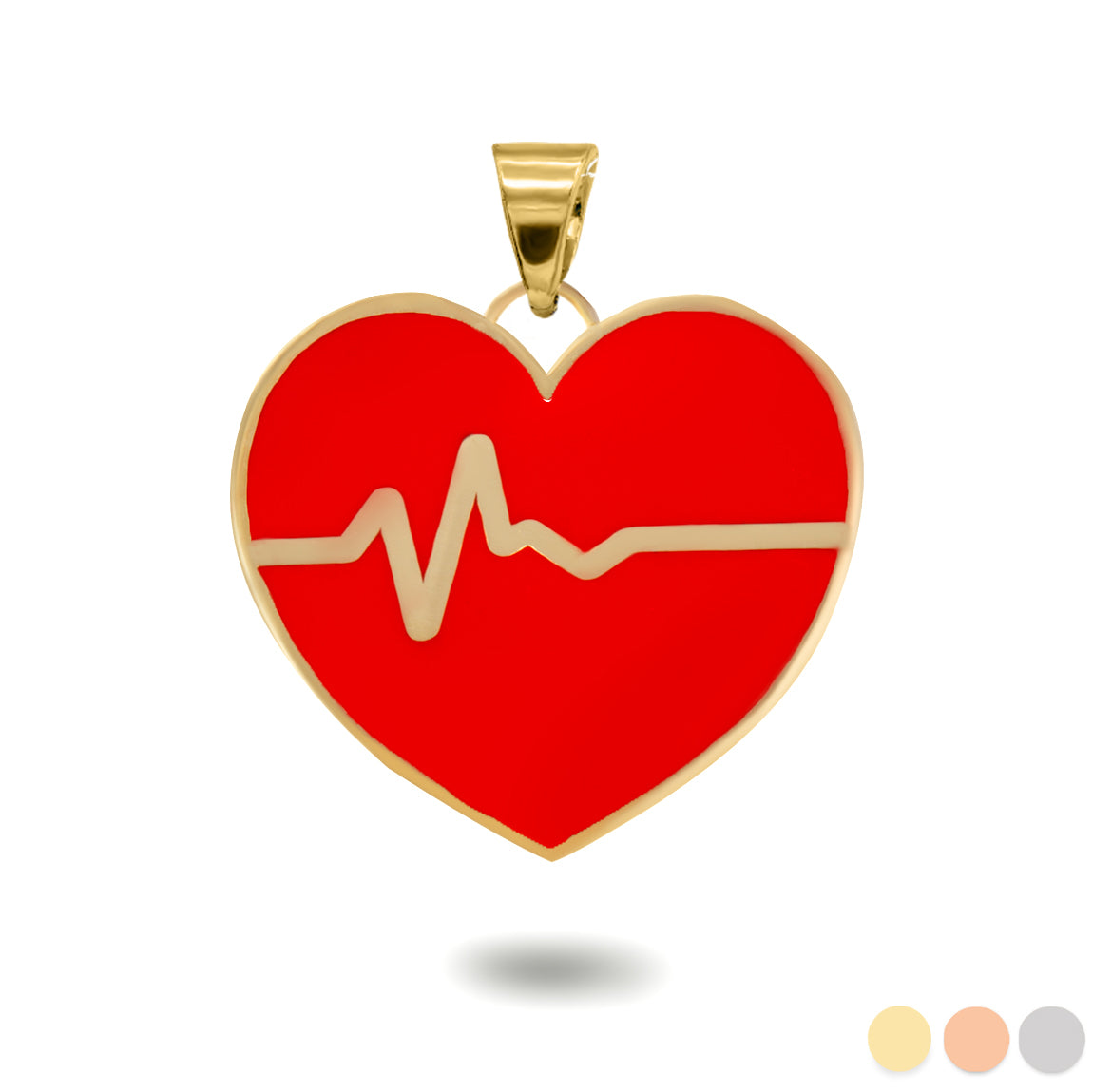 Gold Enamel Heartbeat EKG Pulse Pendant Necklace